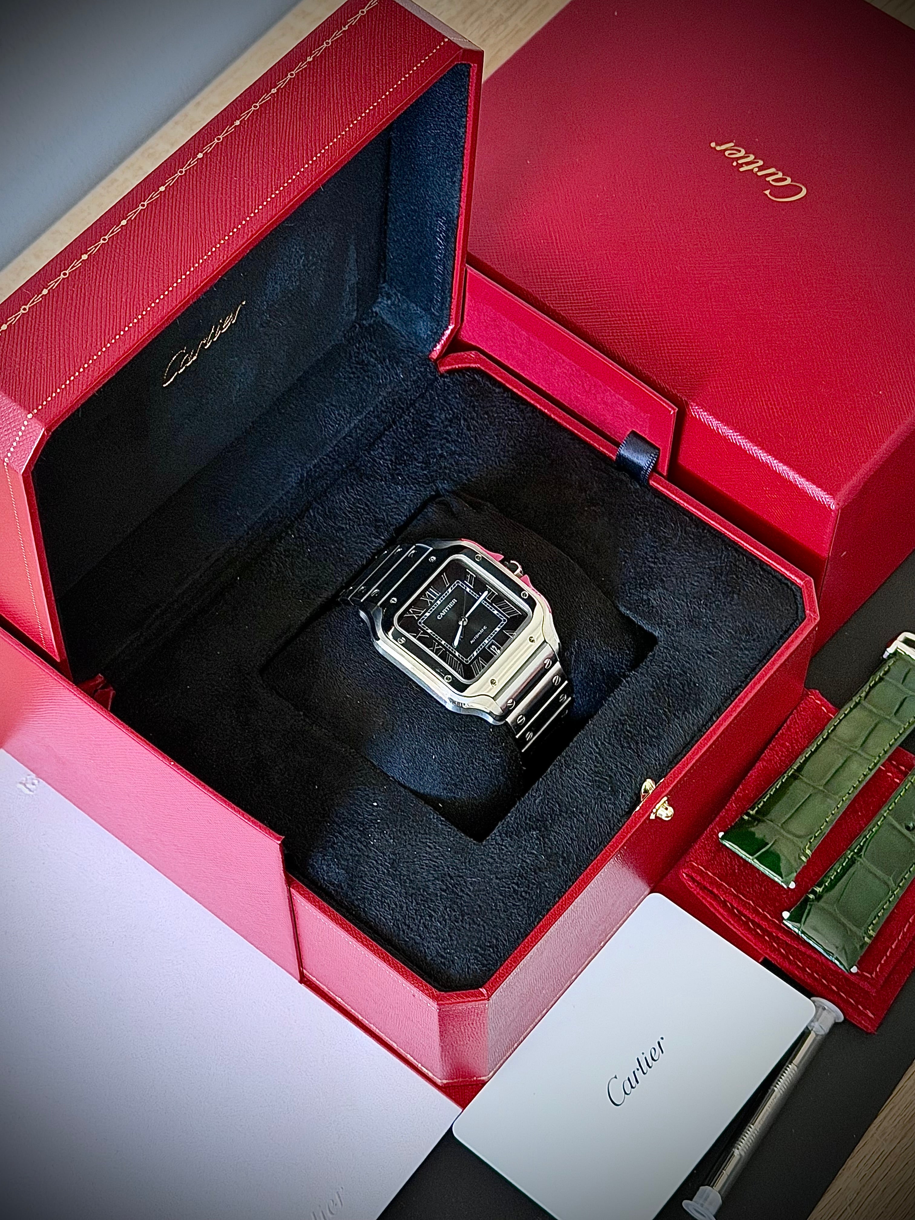 2024 CARTIER SANTOS DE CARTIER LARGE, GREEN DIAL, WSSA0062, FULL SET, INC GST