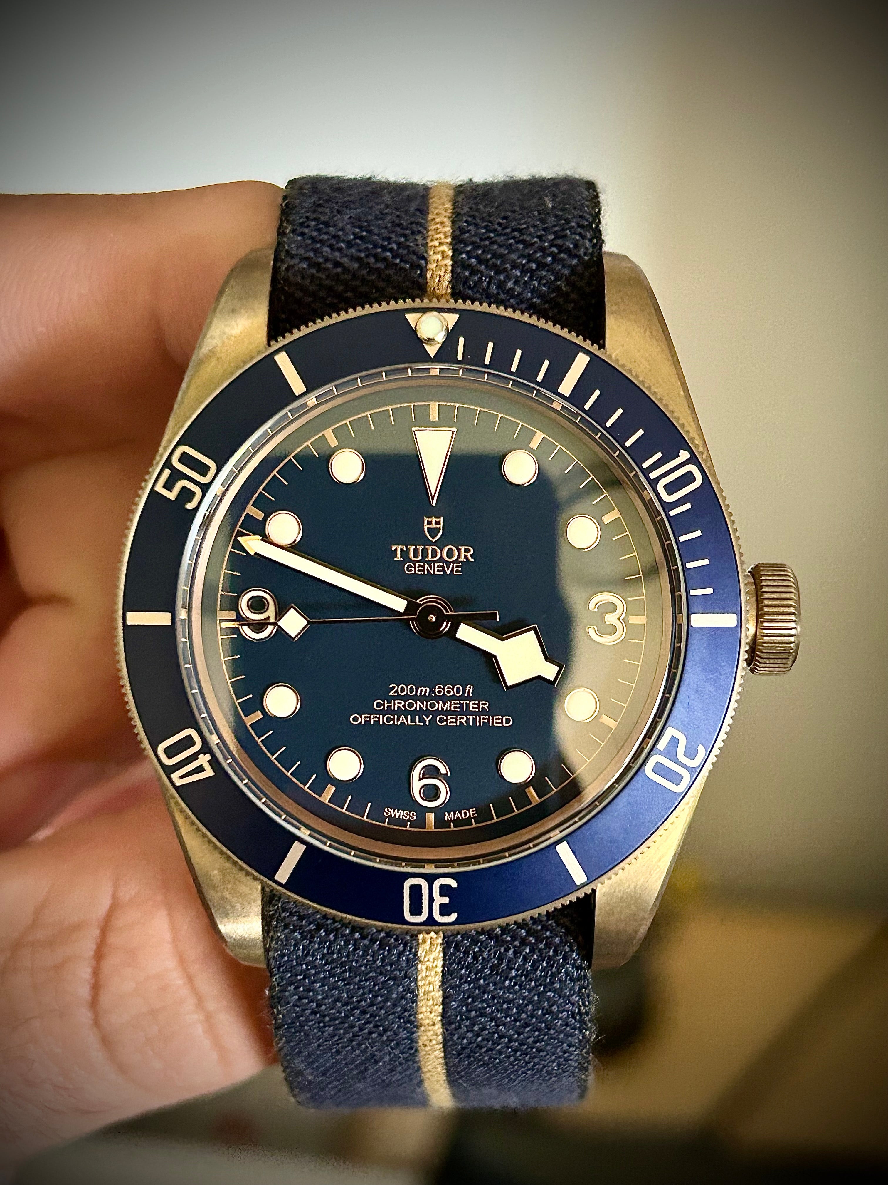 2018 TUDOR BLACK BAY BRONZE, BUCHERER BLUE, 79250BB, FULL SET, INC GST