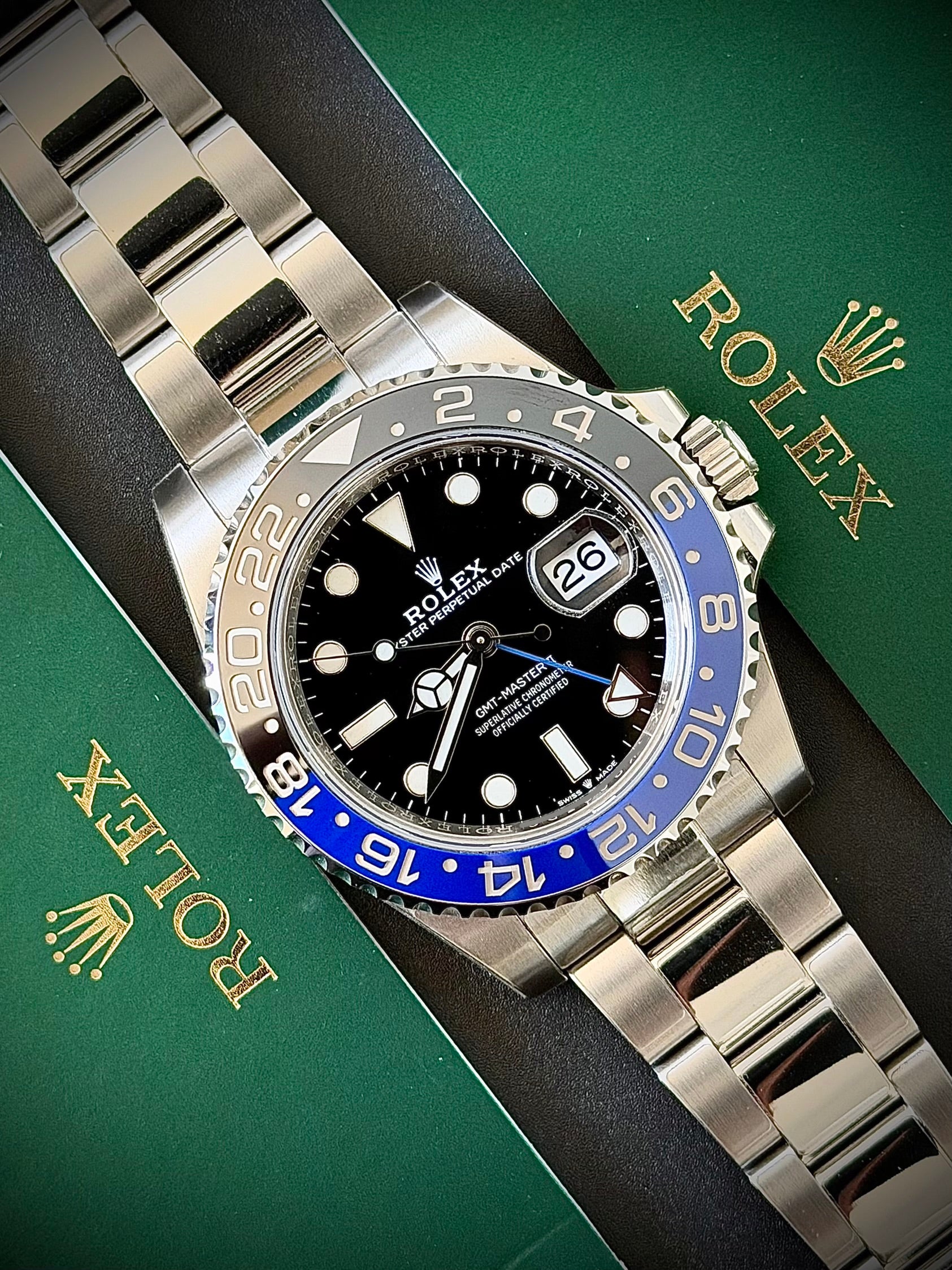 2022 ROLEX GMT MASTER II, BATMAN, 126710BLNR, FULL SET, INC GST