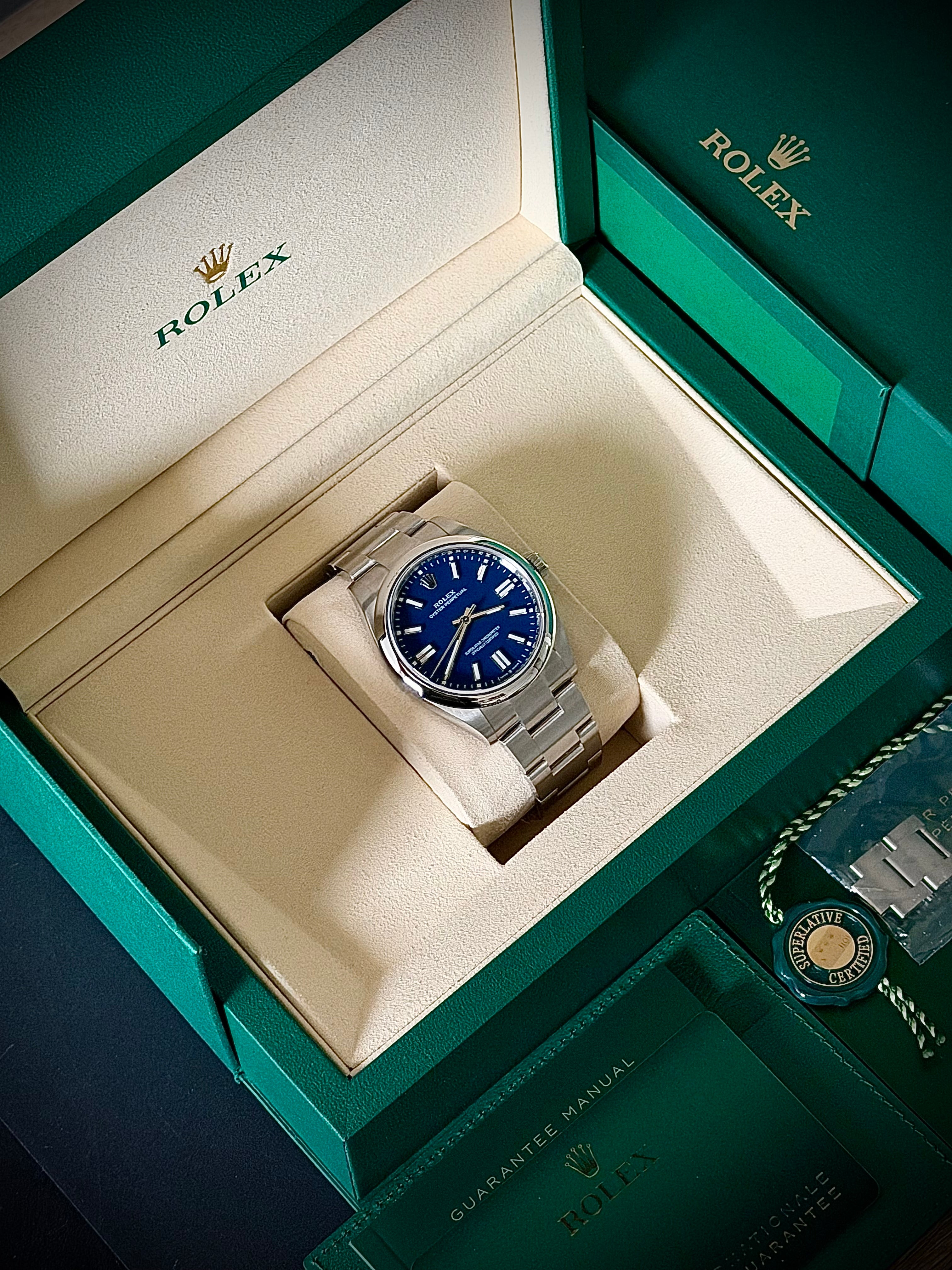 2025 ROLEX OYSTER PERPETUAL 41, 134300, MEDIUM BLUE DIAL, FULL SET, INC GST