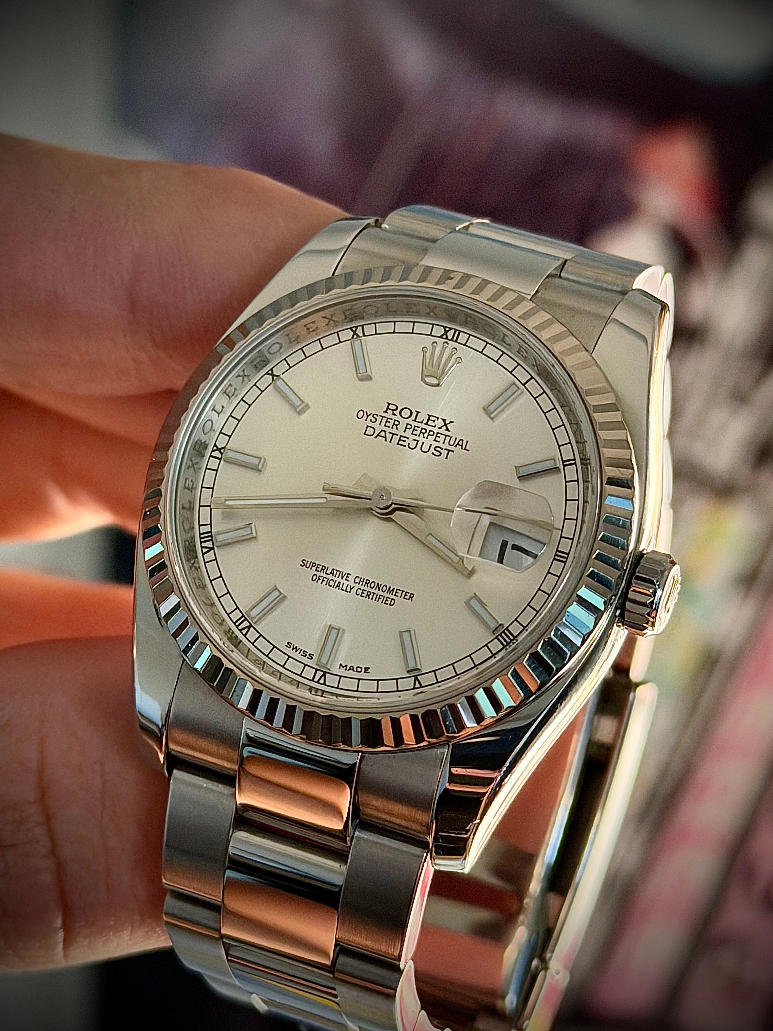 2009 ROLEX DATEJUST 36, 116234, FLUTED BEZEL, OYSTER BRACELET, SILVER DIAL, BOX & PAPERS, INC GST