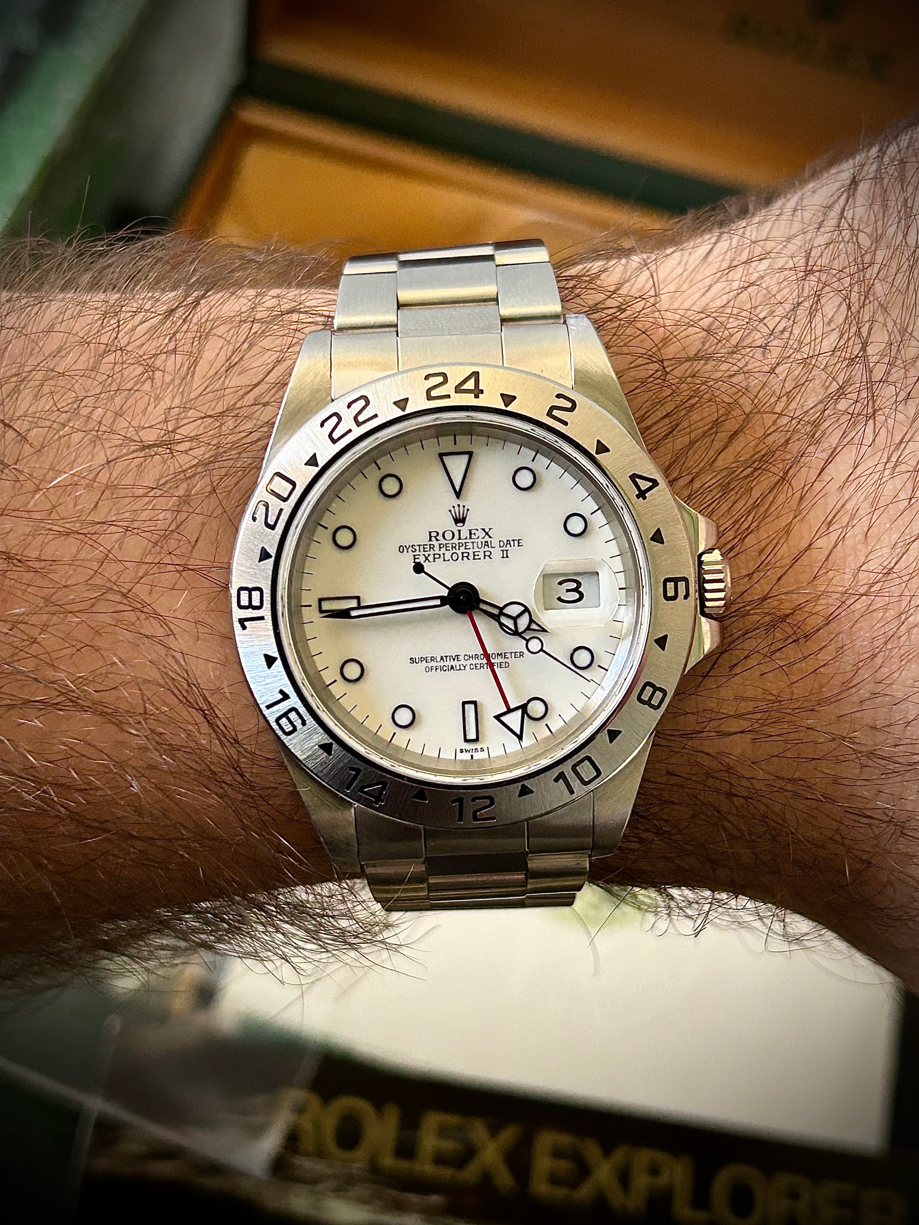 1999 ROLEX EXPLORER II “POLAR”, “SWISS ONLY”, 16570, FULL SET, INC GST