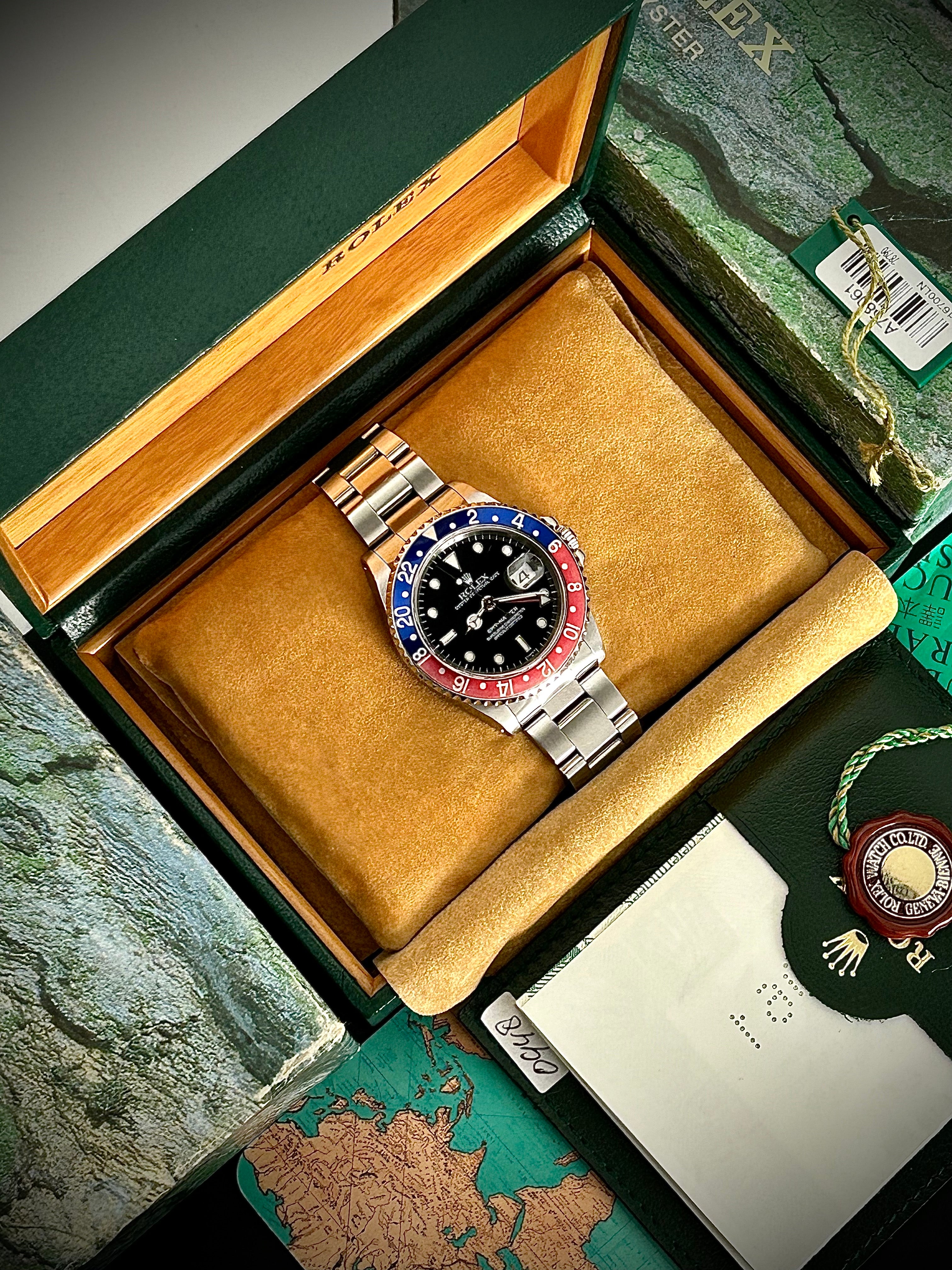 2000 ROLEX GMT MASTER II, PEPSI, 16700, FULL SET, INC GST