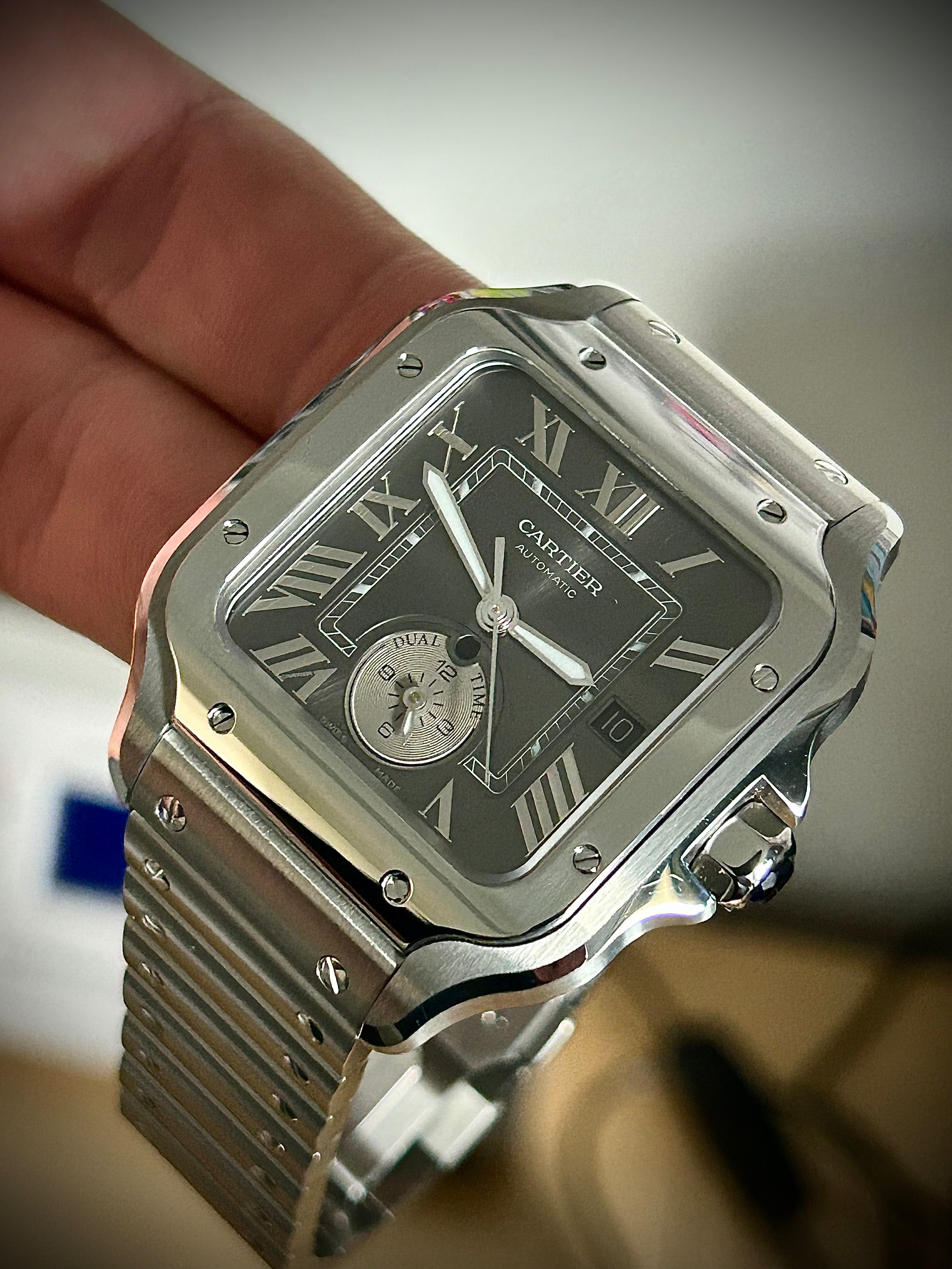 2024 CARTIER SANTOS DE CARTIER LARGE DUAL TIME, WSSA0076, BOX AND PAPERS, INC GST