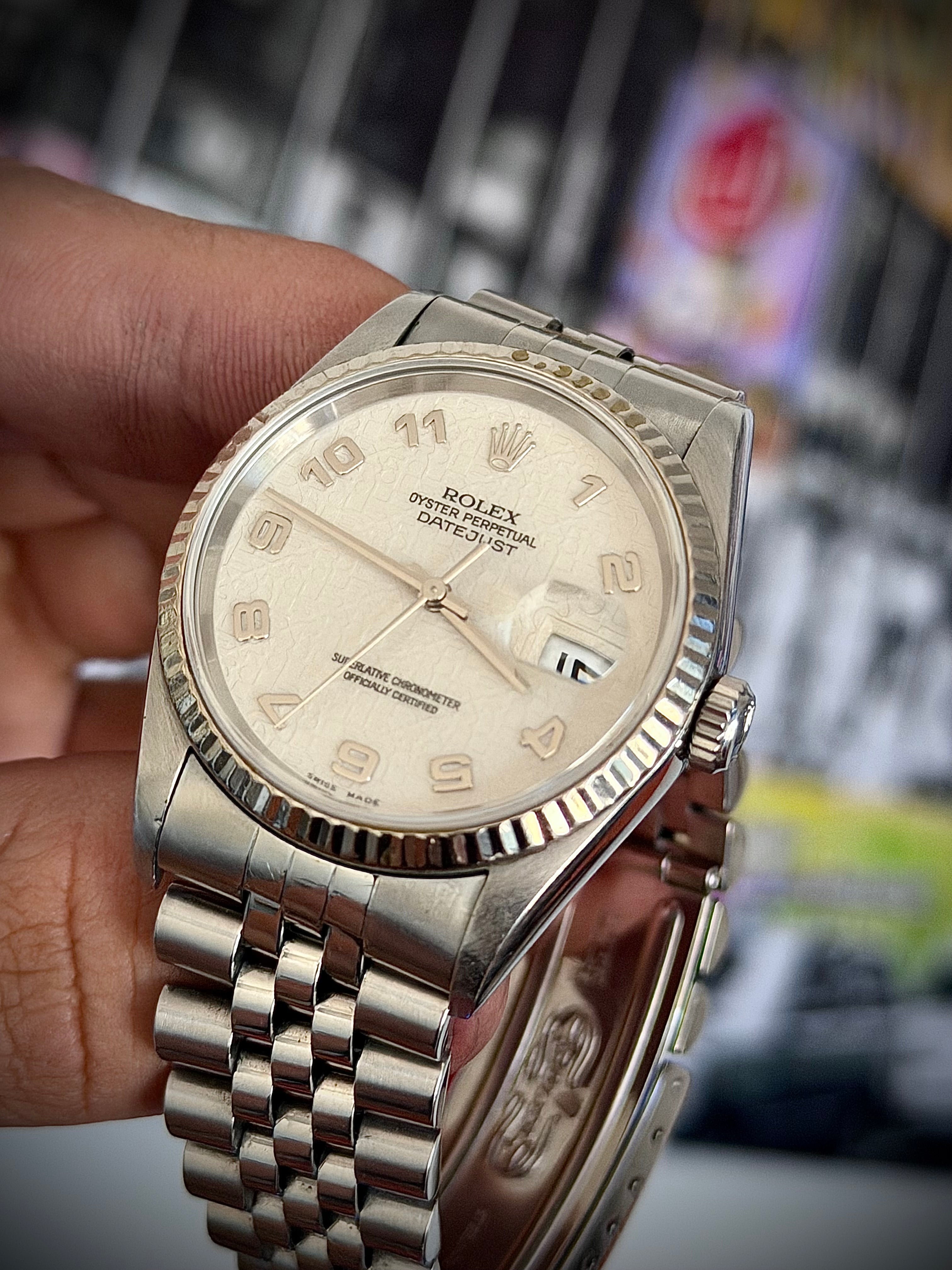 2001 ROLEX DATEJUST 36, 16234, WHITE COMPUTER DIAL, BOX AND PAPERS, INC GST