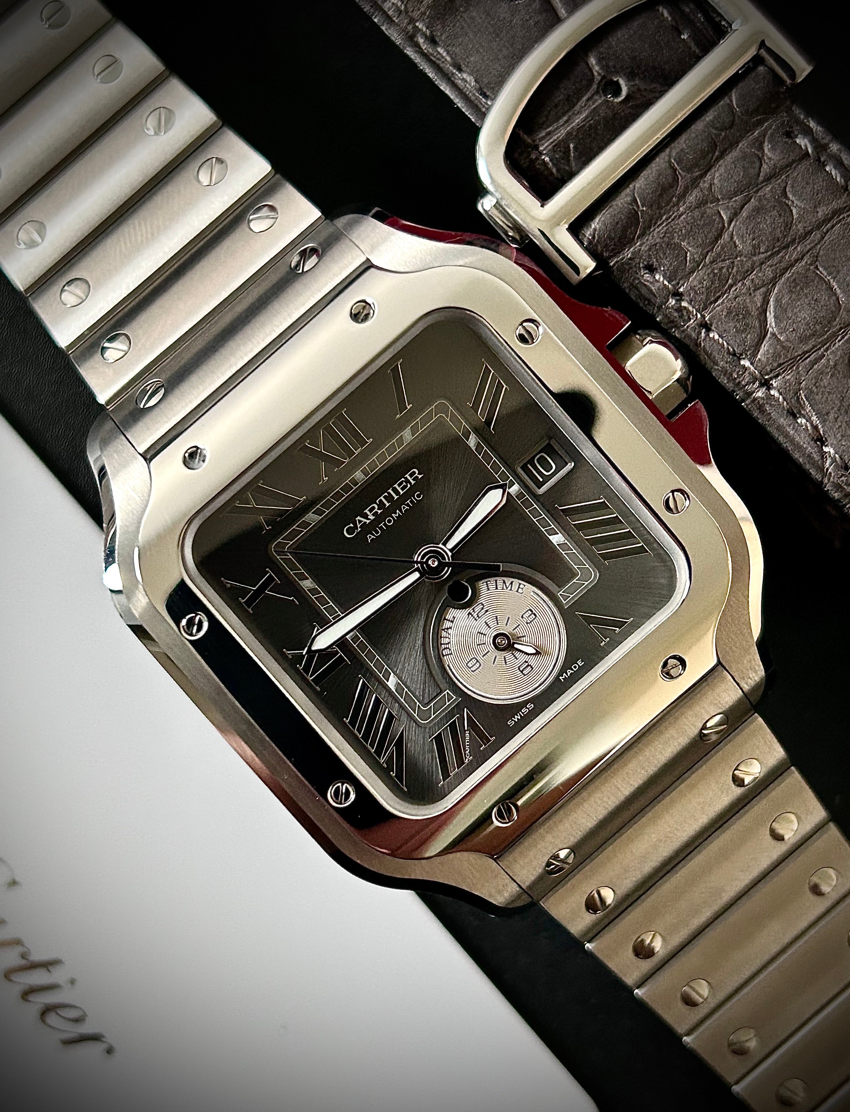 2024 CARTIER SANTOS DE CARTIER LARGE DUAL TIME, WSSA0076, BOX AND PAPERS, INC GST