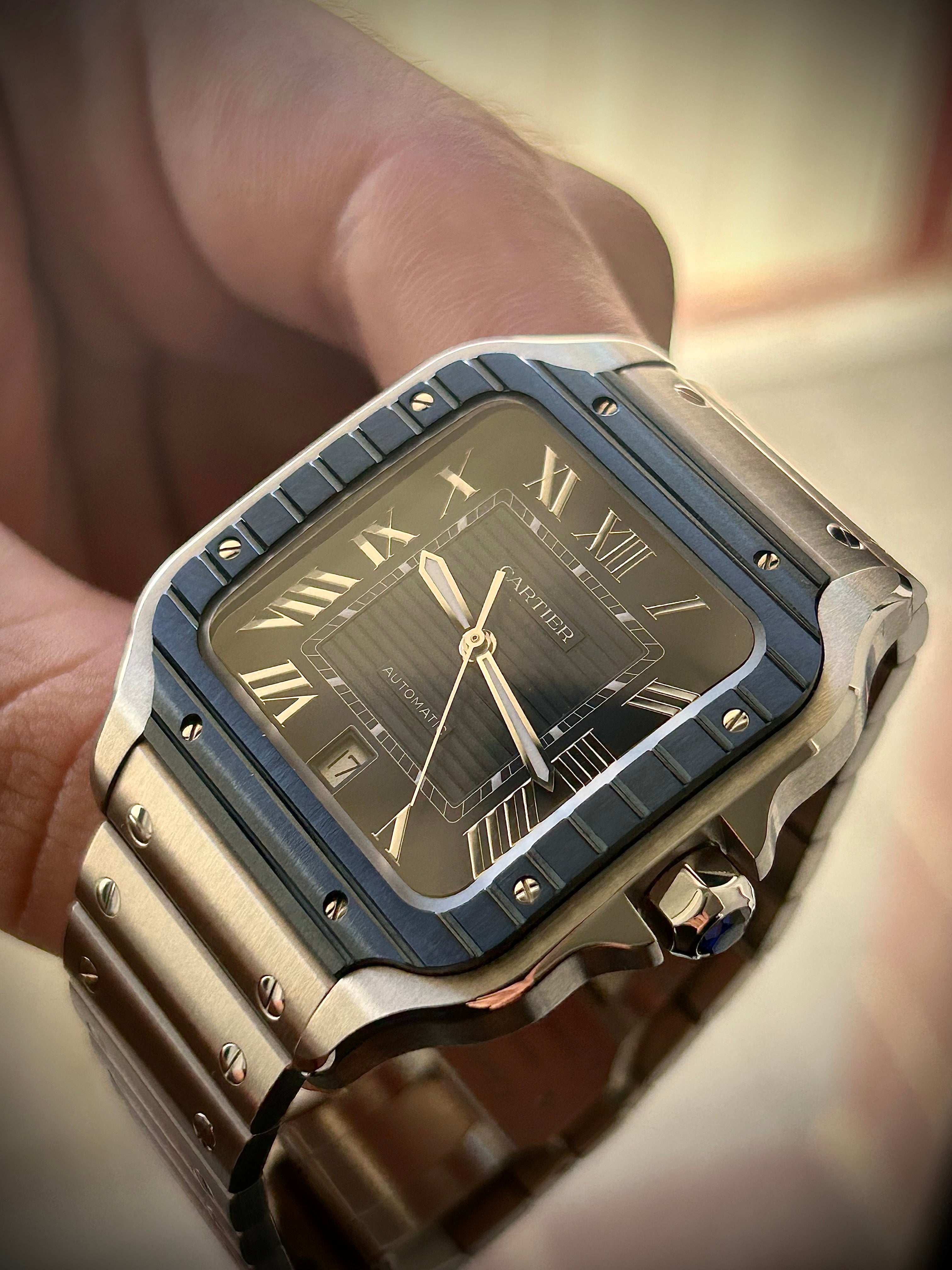 2024 CARTIER SANTOS DE CARTIER LARGE, BLUE PVD, WSSA0048, FULL SET, INC GST