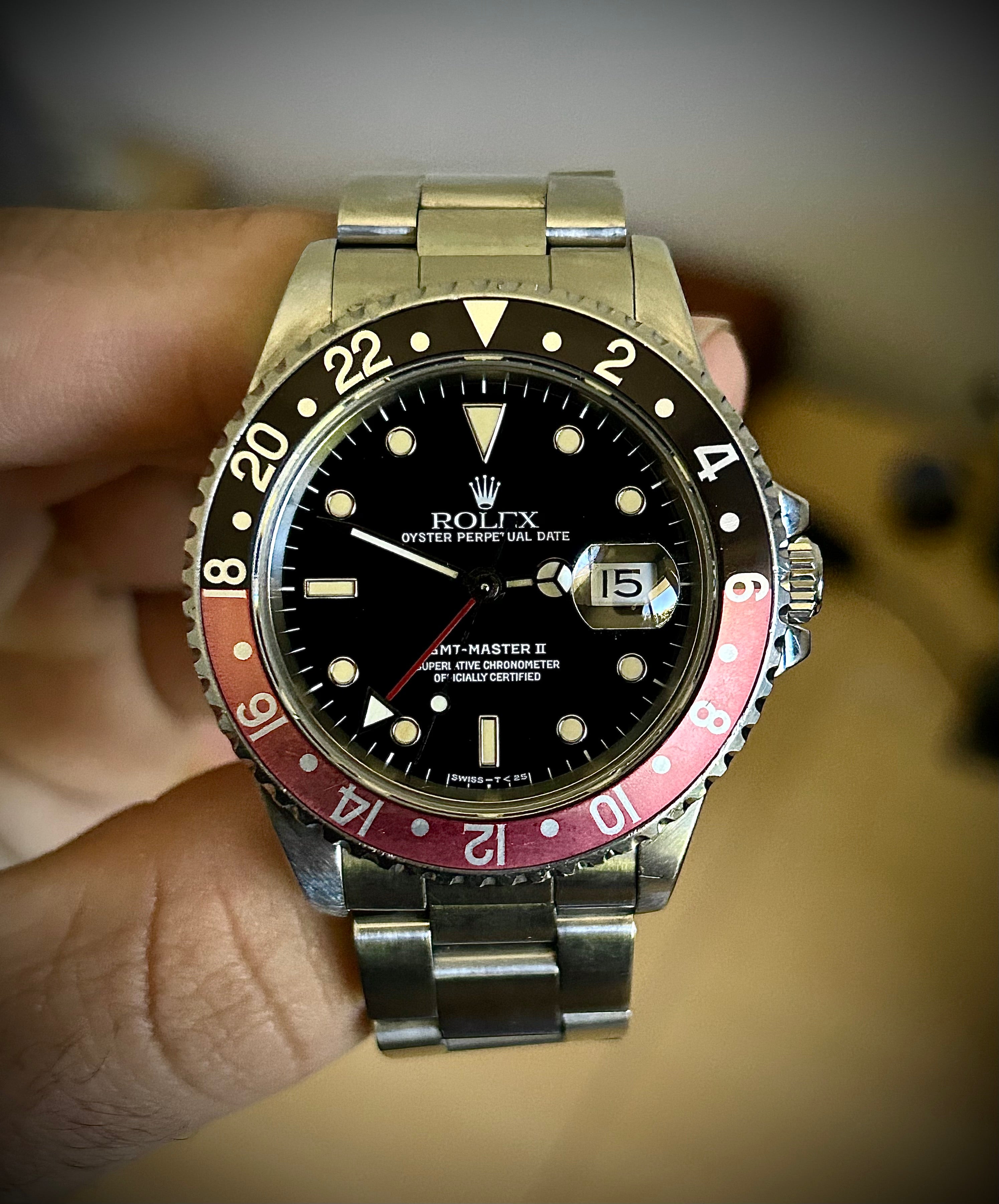 1991 ROLEX GMT MASTER II, FADED COKE BEZEL, PATINA, 16710, BOX AND BOOKLETS, INC GST