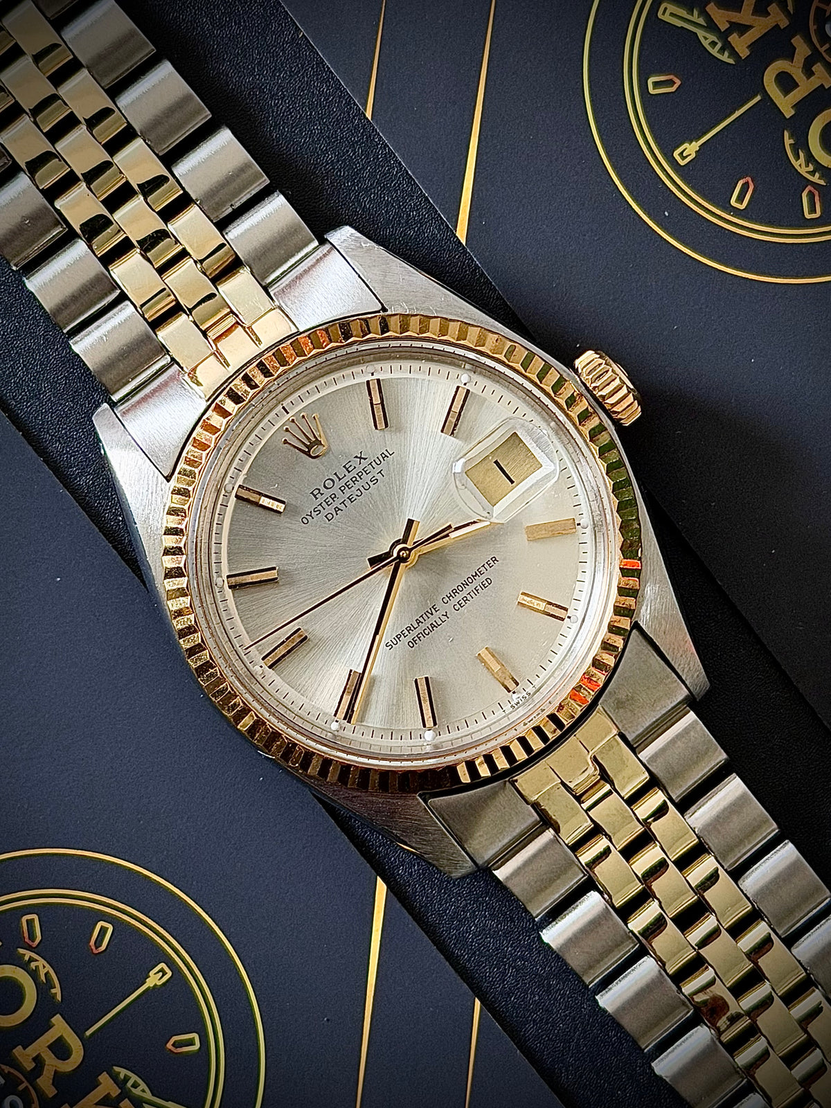 1975 ROLEX DATEJUST 36, 1601, TWO-TONE, PIE-PAN DIAL, FOLDED-LINK JUBILEE BRACELET, ROLEX SERVICE BOX, INC GST