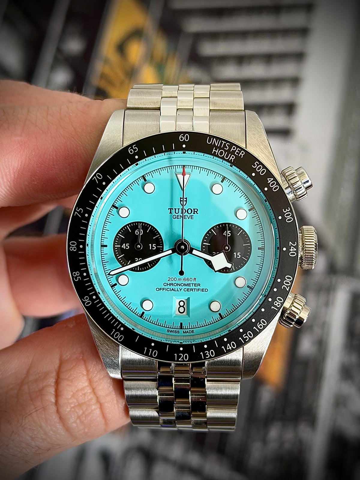 2025 TUDOR BLACK BAY CHRONO “FLAMINGO BLUE”, M79360N-0024, FULL SET, NEAR MINT CONDITION, INC GST