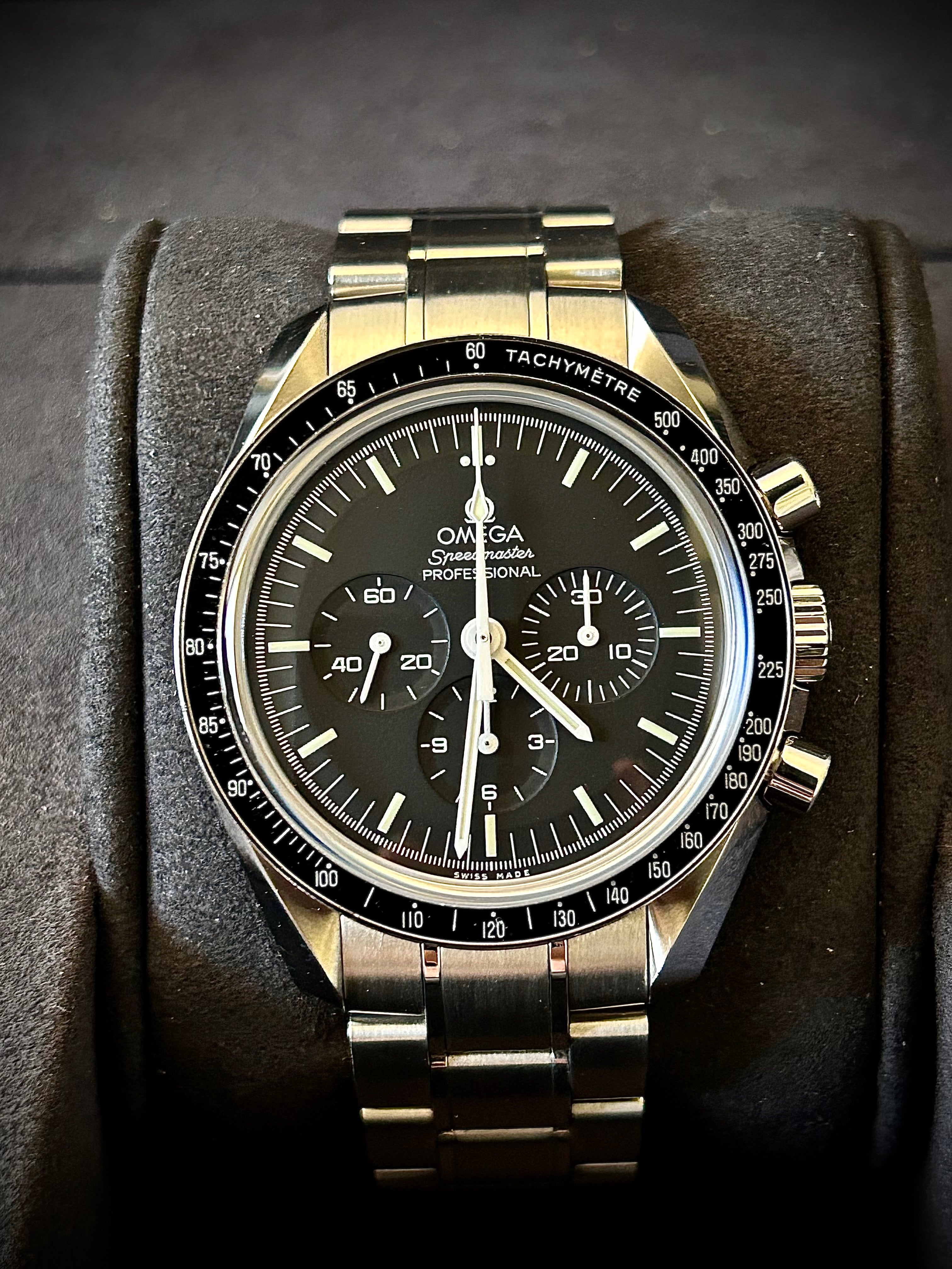 2020 OMEGA SPEEDMASTER MOONWATCH SAPPHIRE SANDWICH, FULLY SERVICED, BIG BOX, FULL SET, INC GST