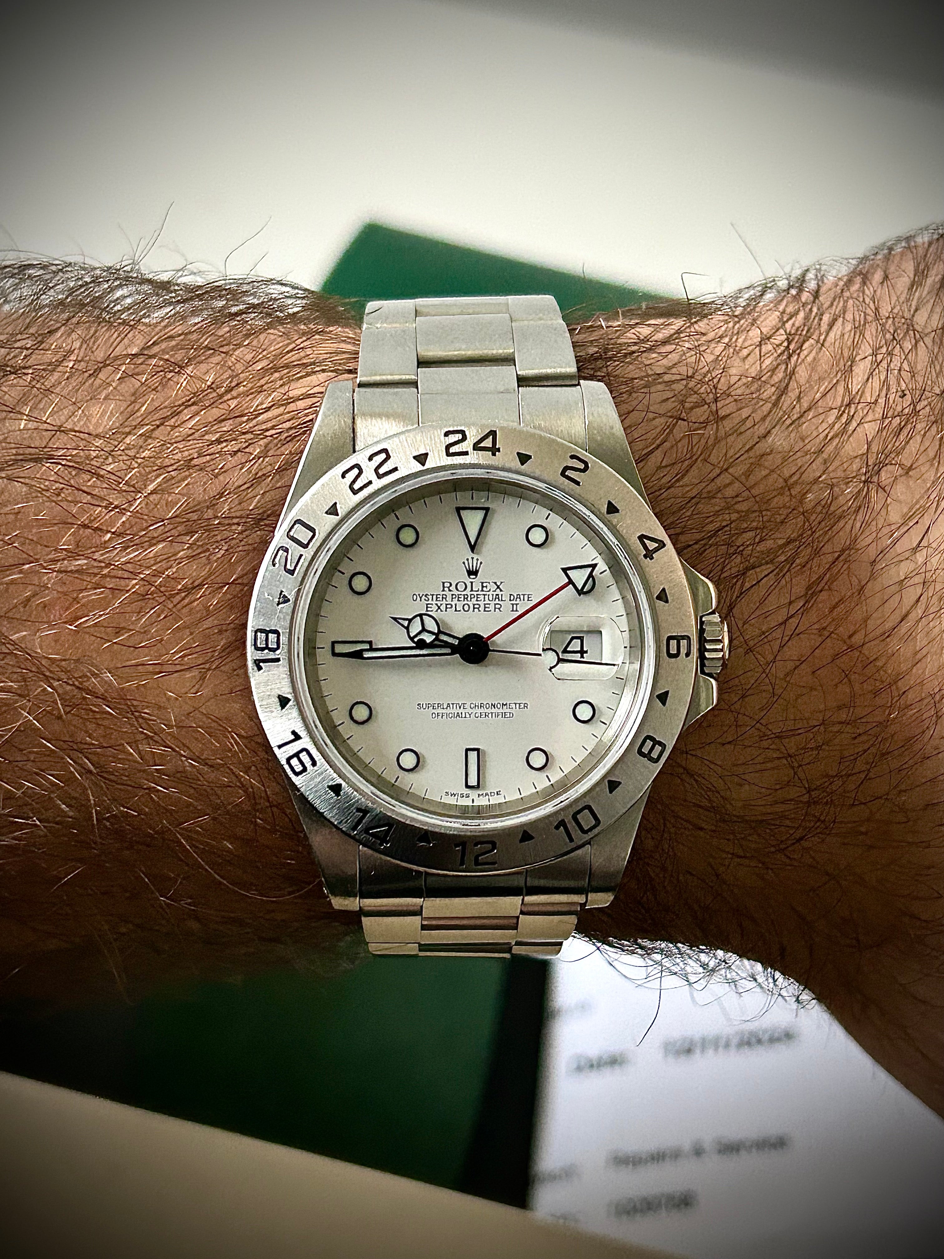 1999 ROLEX EXPLORER II “POLAR” 16570, WATCH AND SERVICE BOX WITH RSC INC GST