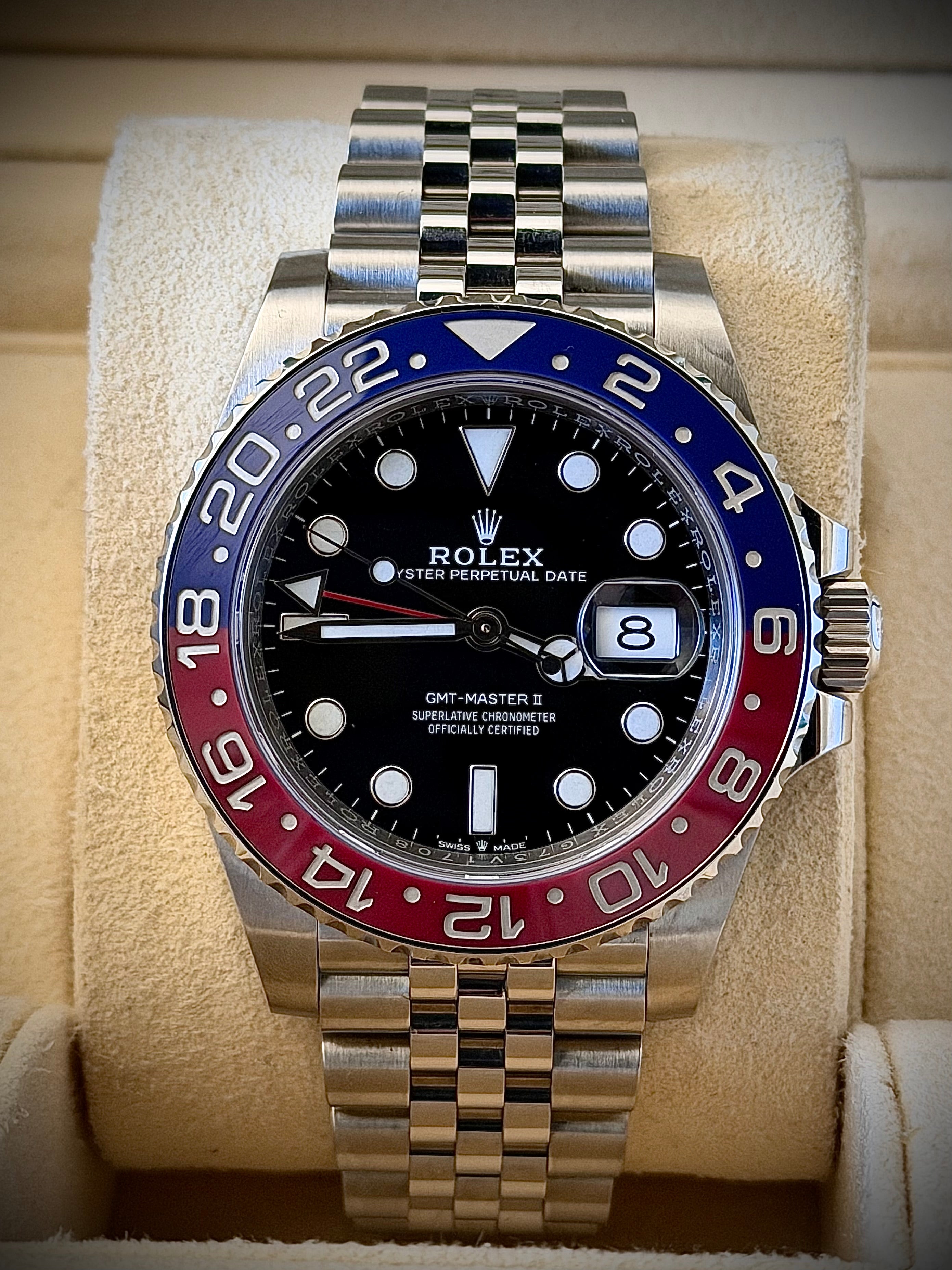 2018 ROLEX GMT MASTER II, PEPSI, MK1 BEZEL, 126710BLRO, FULL SET, INC GST