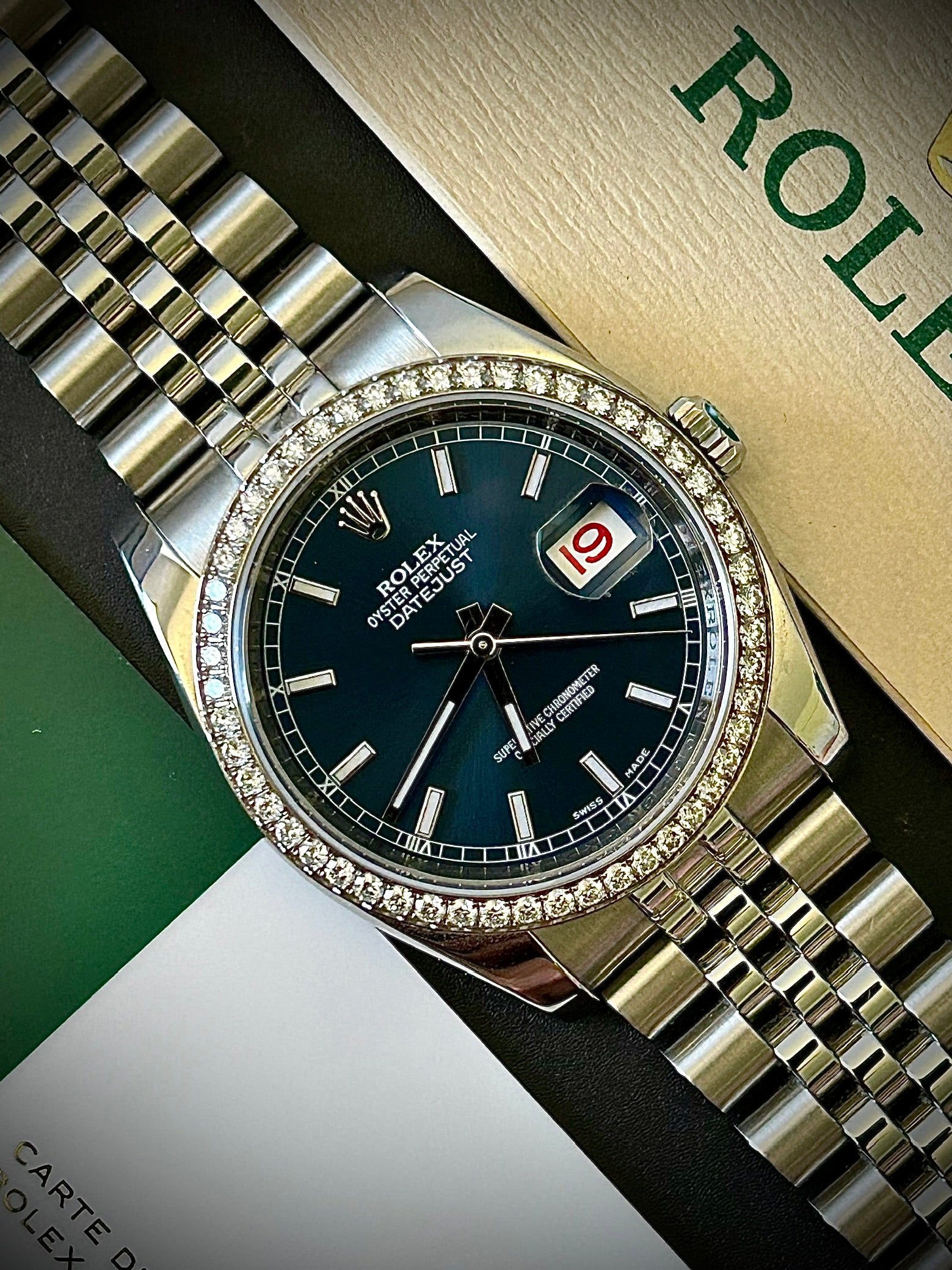 ROLEX DATEJUST 36, DIAMOND BEZEL, JUBILEE, 116244, BOX & RSC, INC GST