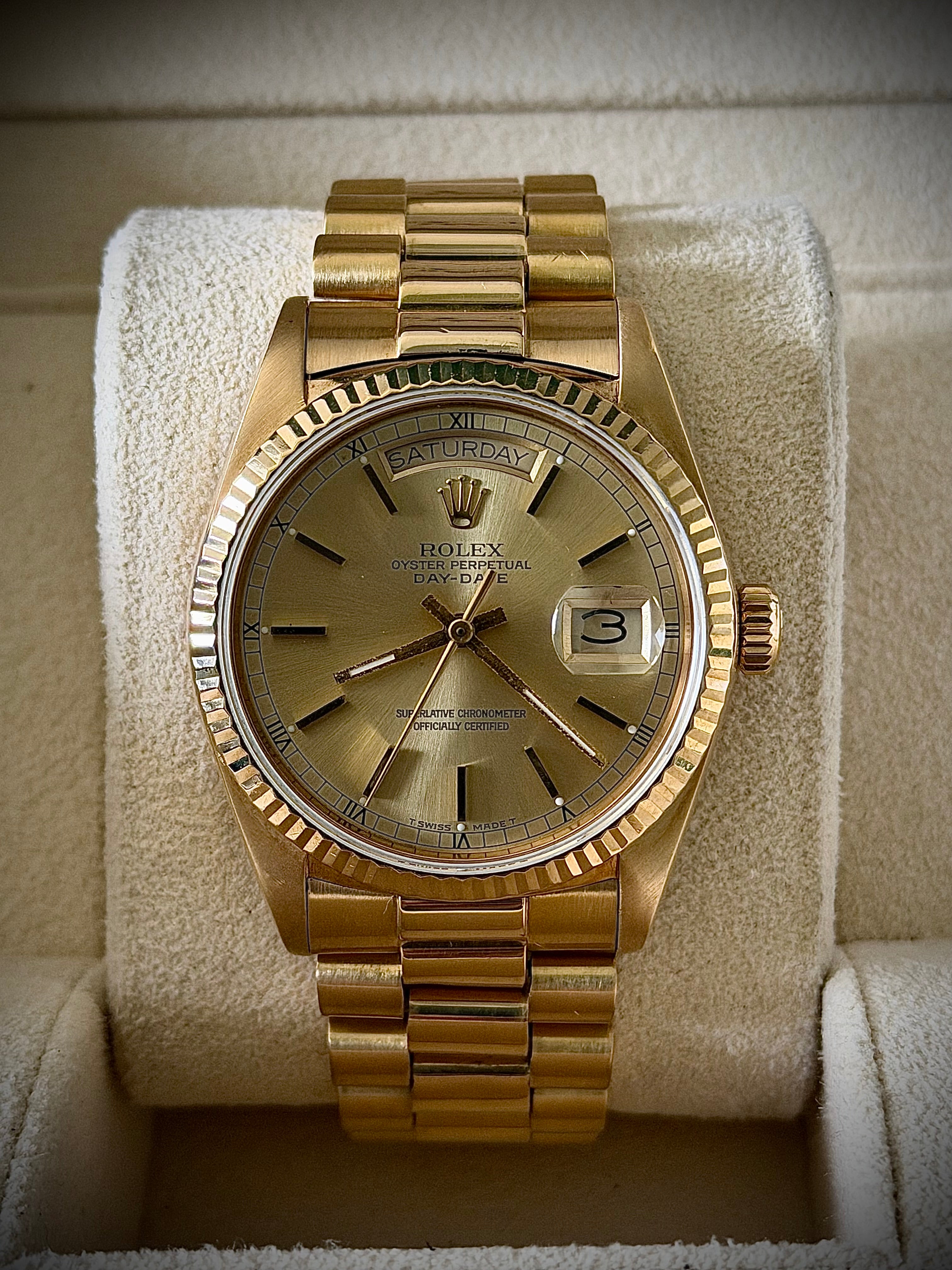 1986 ROLEX DAY-DATE, 18038, QUICKSET, WATCH ONLY, GST