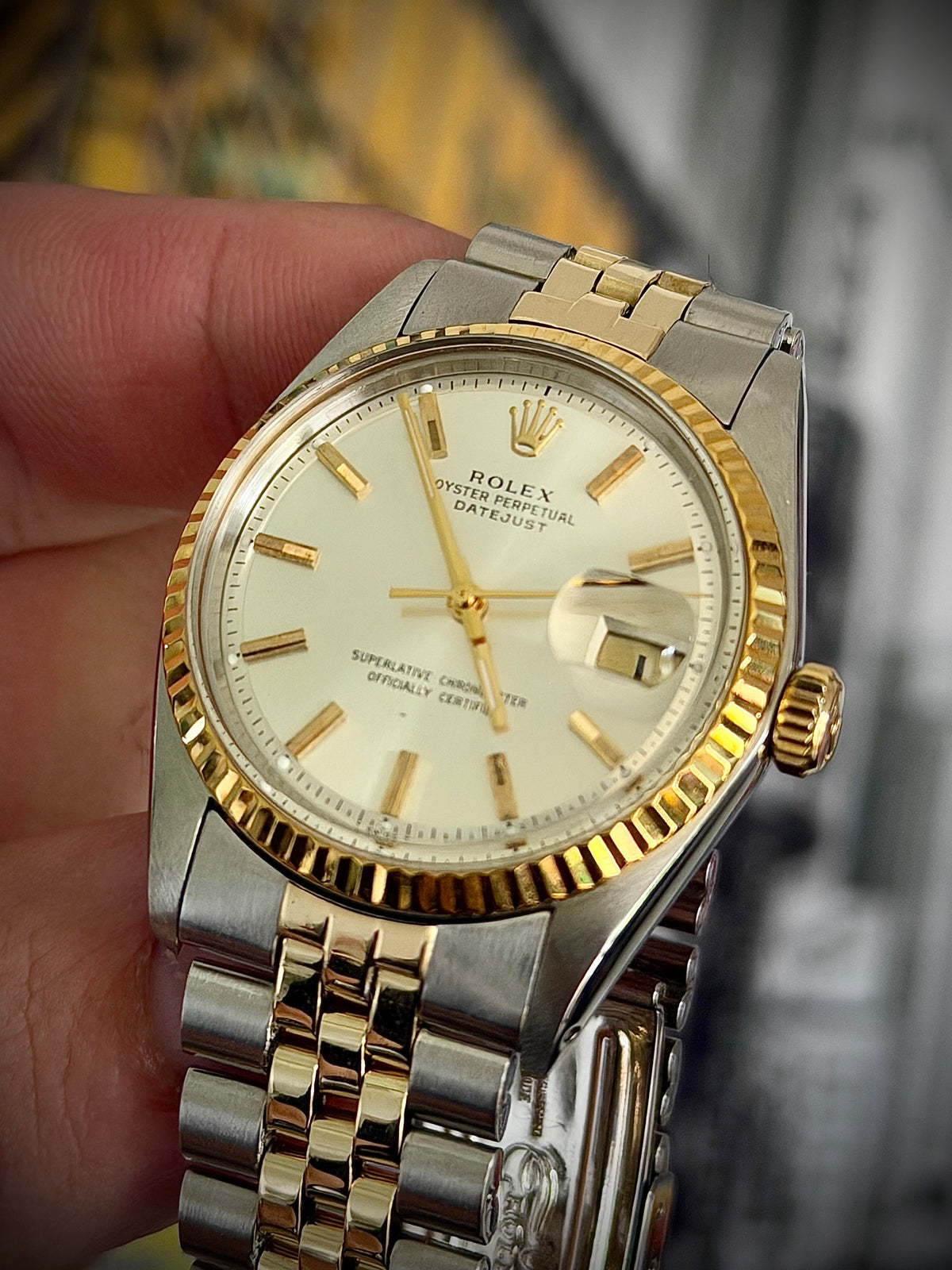 1975 ROLEX DATEJUST 36, 1601, TWO-TONE, PIE-PAN DIAL, FOLDED-LINK JUBILEE BRACELET, ROLEX SERVICE BOX, INC GST