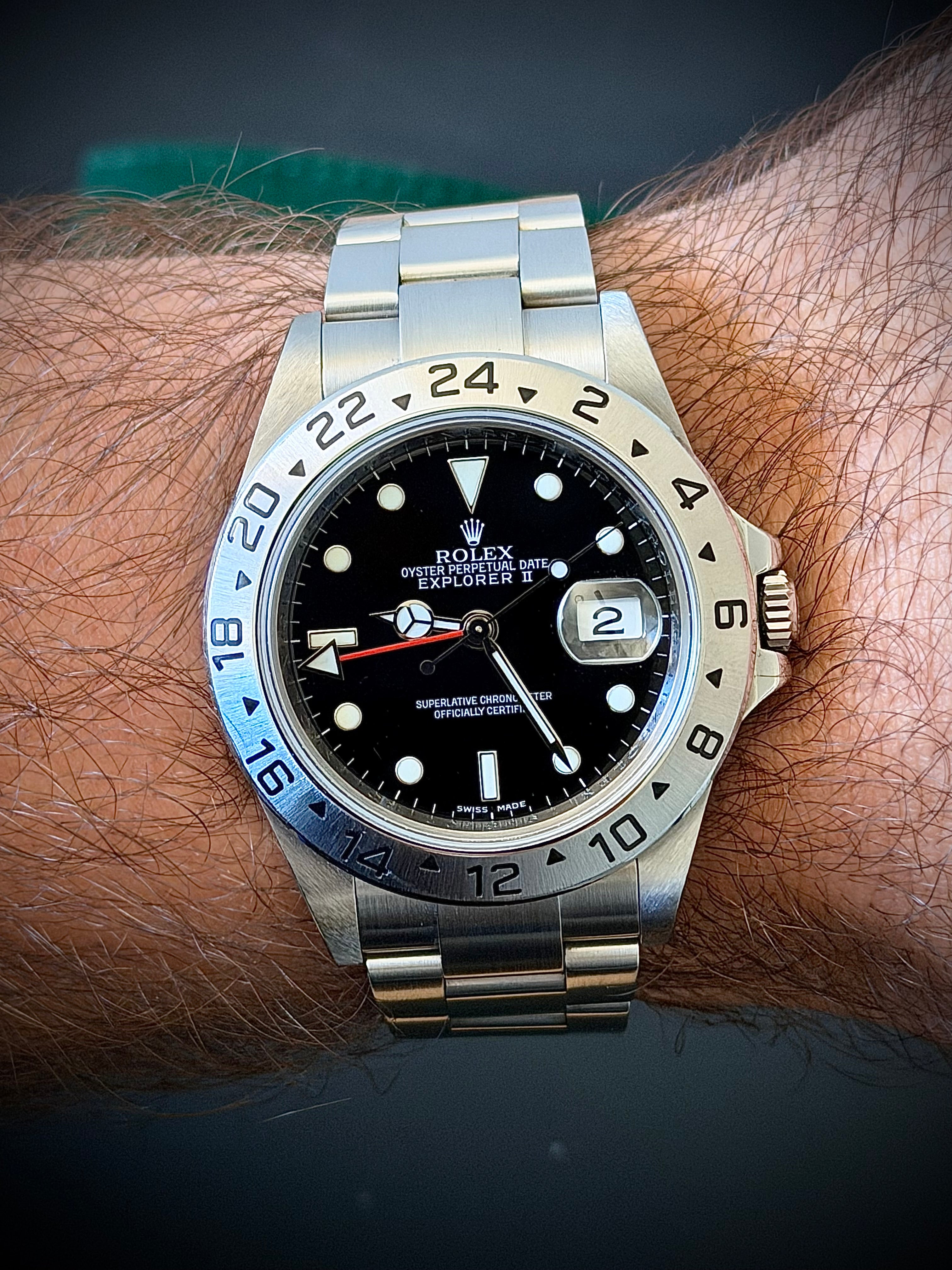 2007 ROLEX EXPLORER II, 16570, NO HOLES SEL, ENGRAVED REHAUT, 3186 MOVEMENT, WATCH ONLY, INC GST