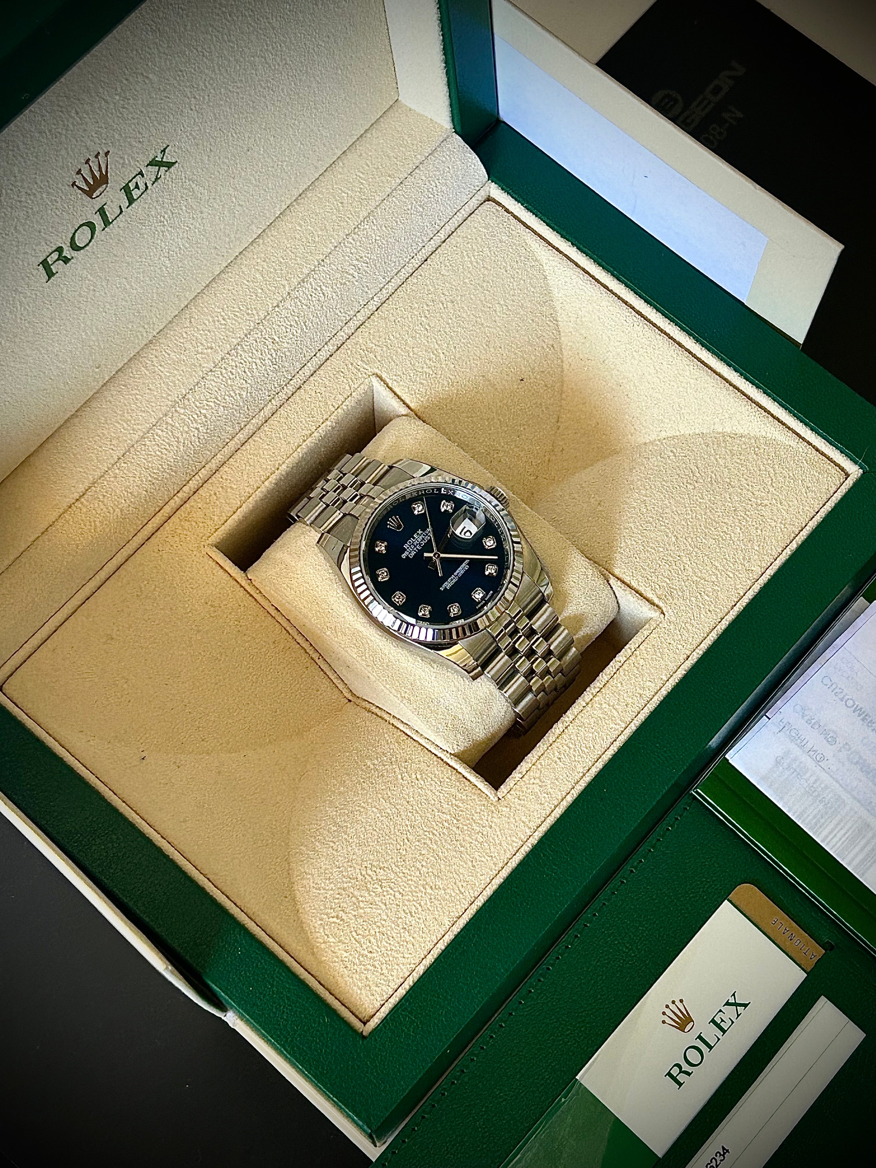 2017 ROLEX DATEJUST 36, 116234, BLUE DIAMOND DIAL, FULL SET, INC GST