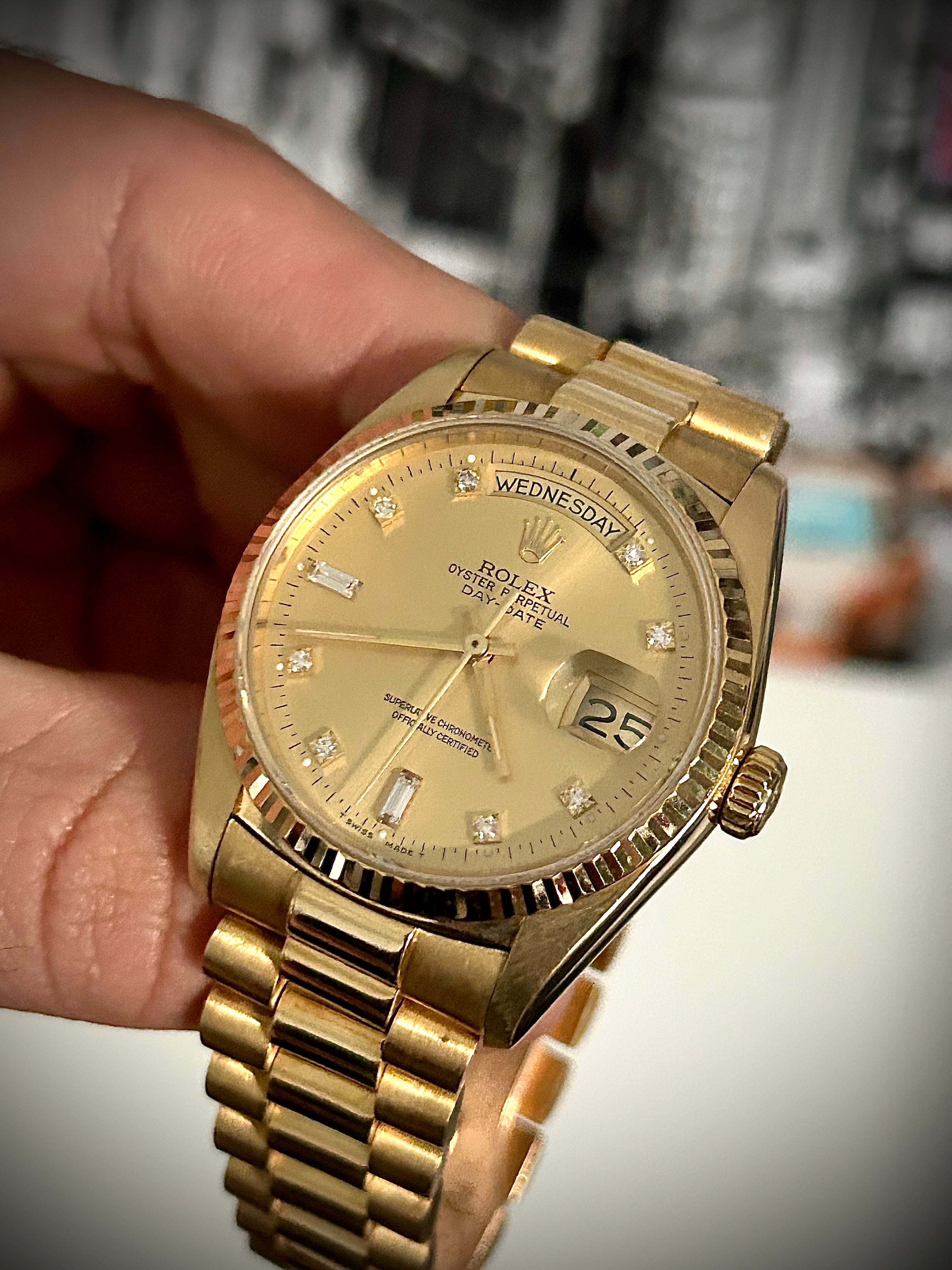 1990 ROLEX DAY-DATE, 18038, DIAMOND DIAL, WATCH ONLY, GST