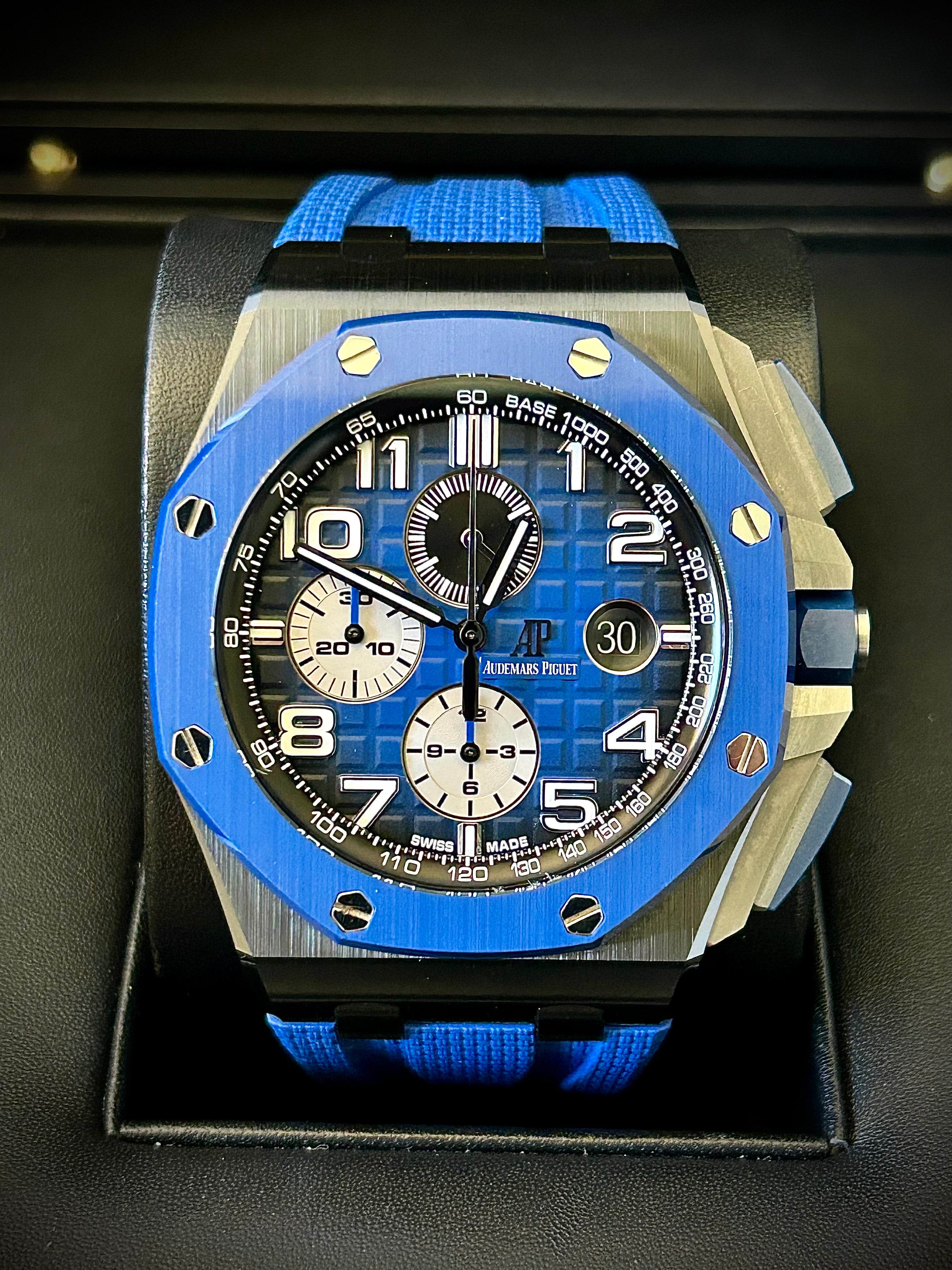 2020 AUDEMARS PIGUET ROYAL OAK OFFSHORE CHRONOGRAPH, BLUE DIAL, FULL SET, INC GST