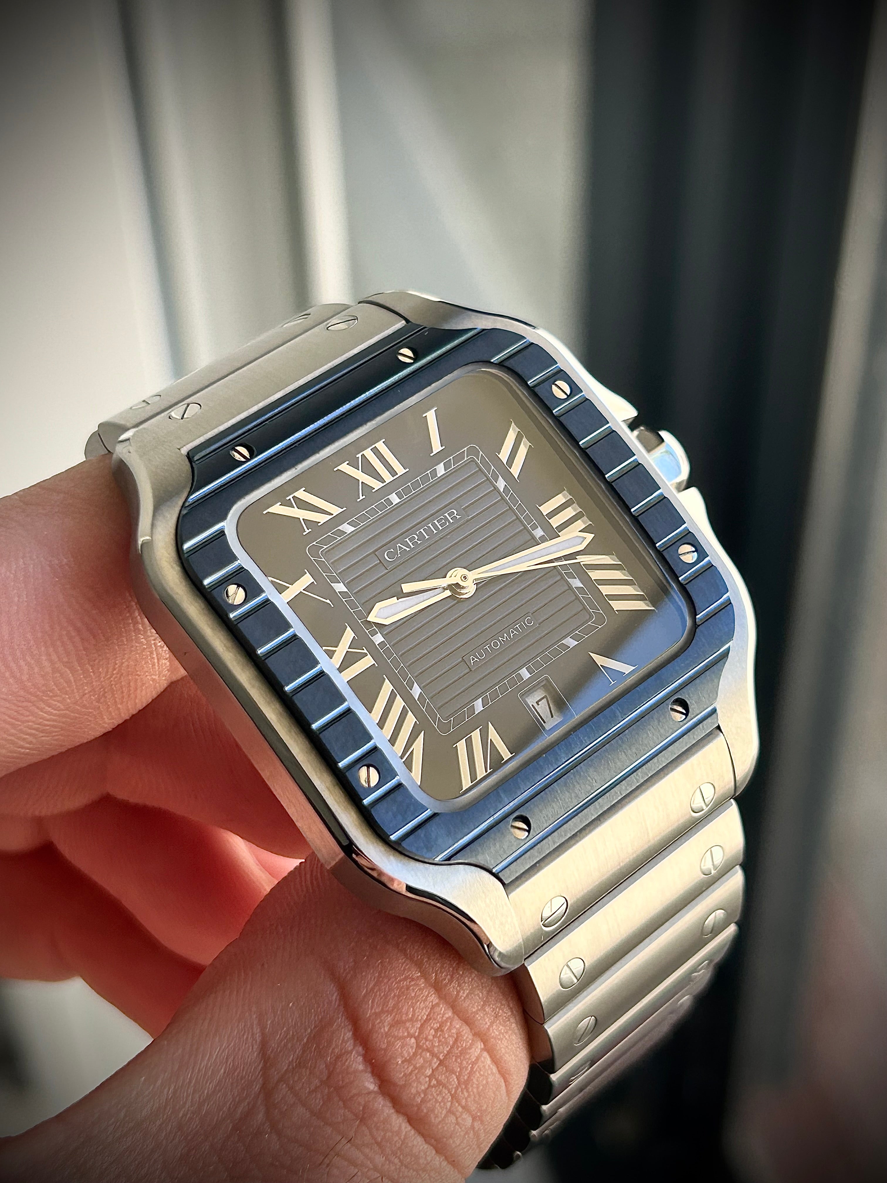 2024 CARTIER SANTOS DE CARTIER LARGE, BLUE PVD, WSSA0048, FULL SET, INC GST