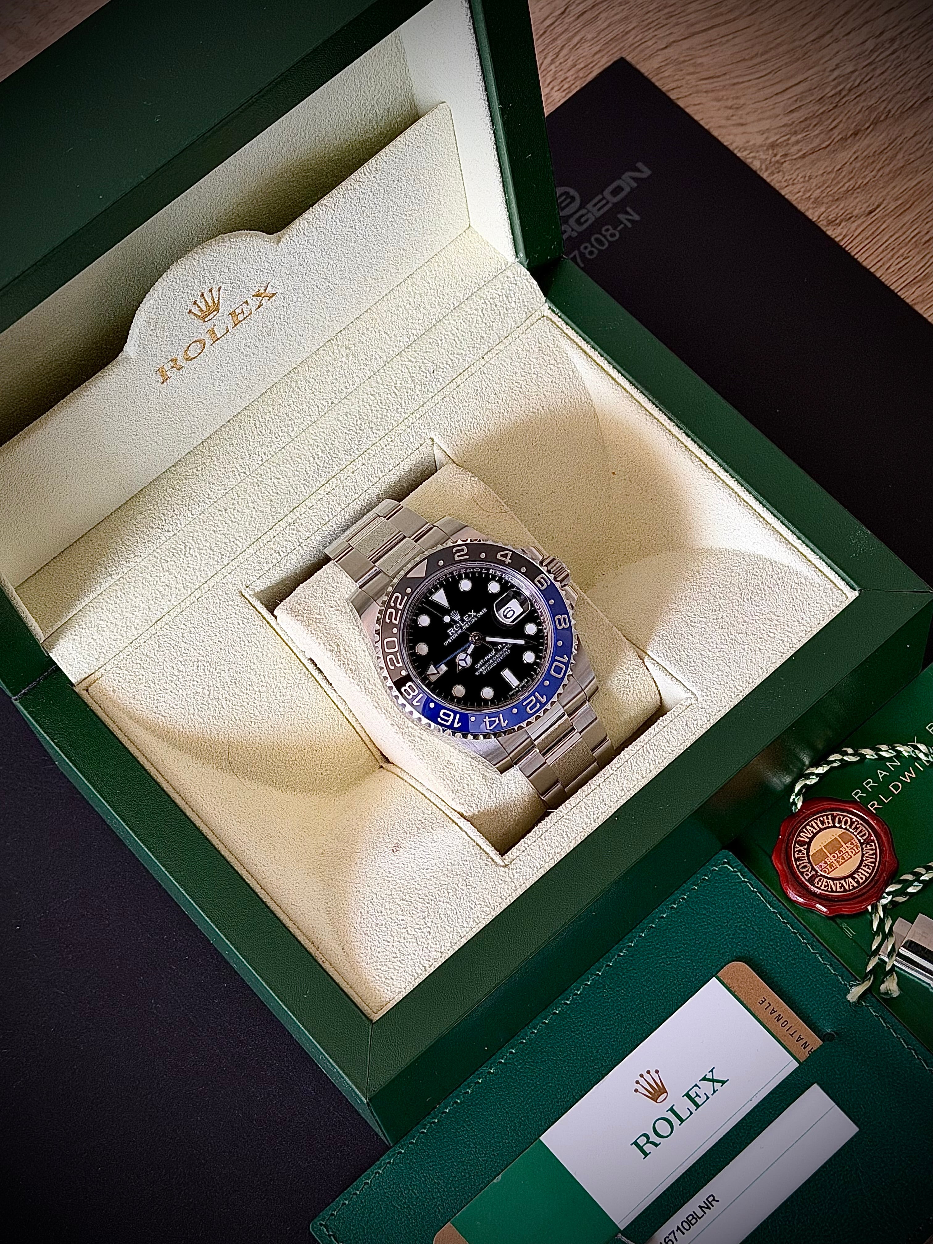 2015 ROLEX GMT MASTER II, BATMAN, 116710BLNR, BOX AND PAPERS, INC GST