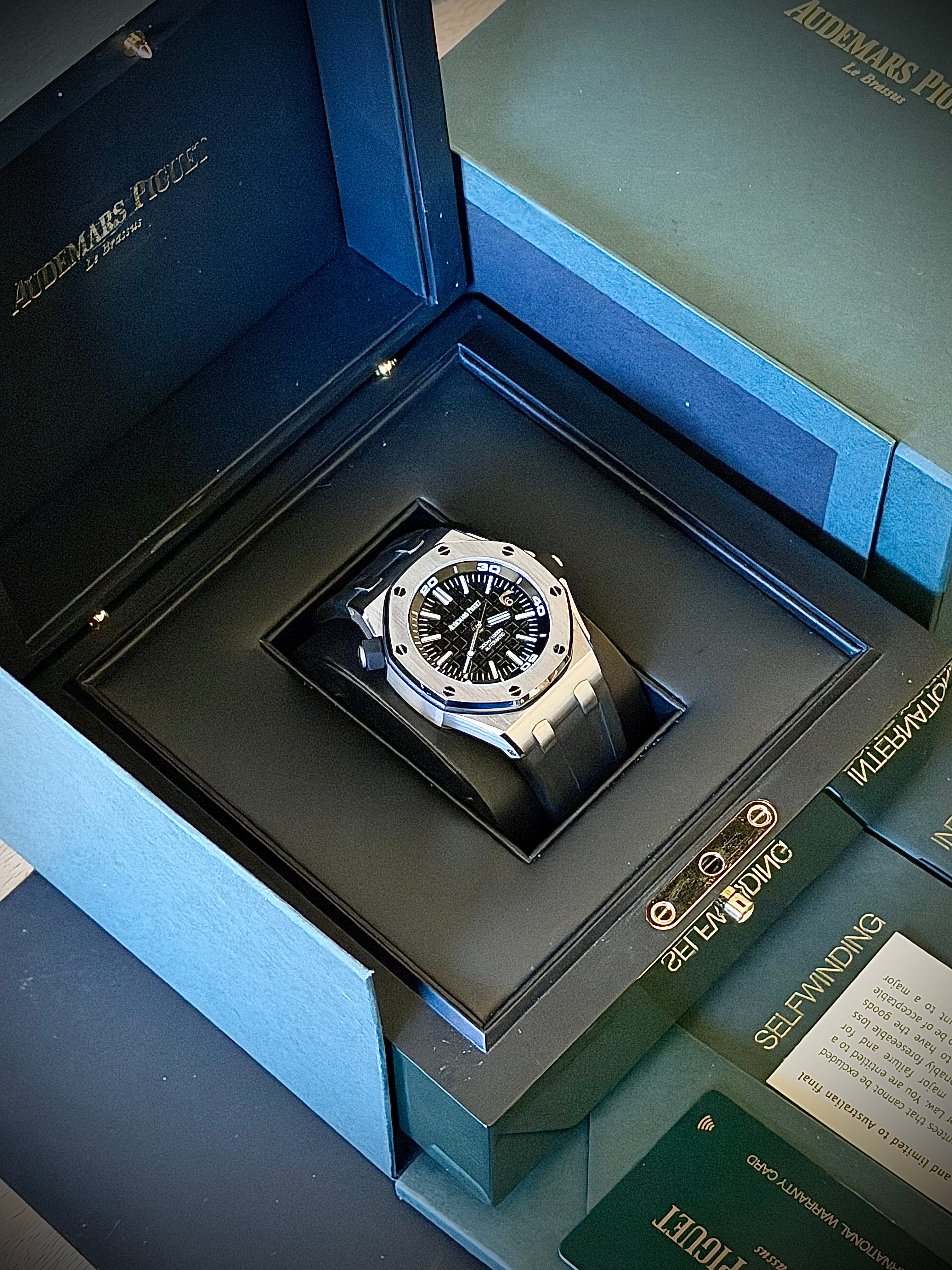 2018 AUDEMARS PIGUET ROYAL OAK OFFSHORE DIVER, 15710ST.OO.A002CA.01, BLACK DIAL, FULL SET, INC GST