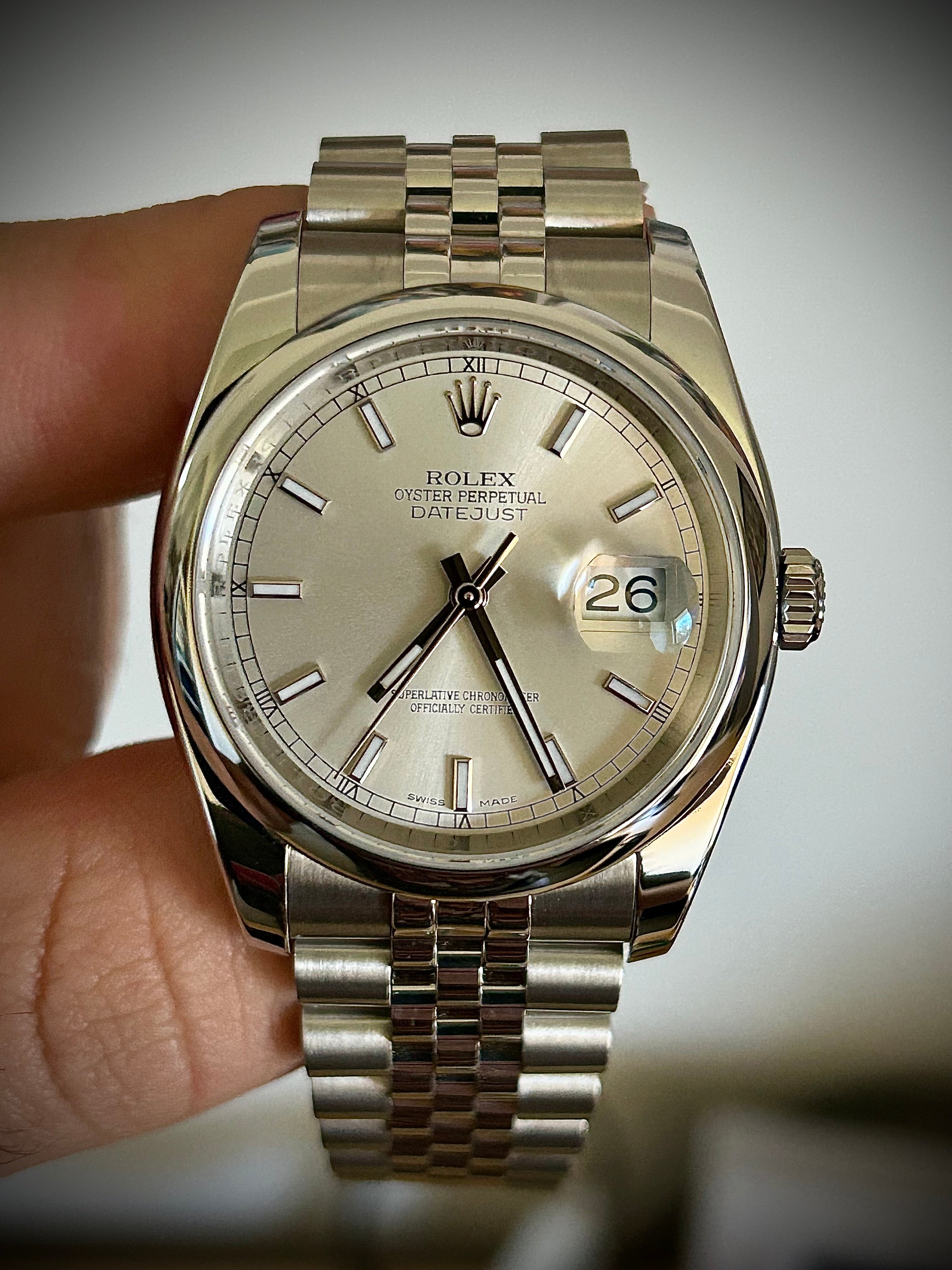 2015 ROLEX DATE JUST 36, SUPER JUBILEE, 116200, BOX AND PAPERS, INC GST
