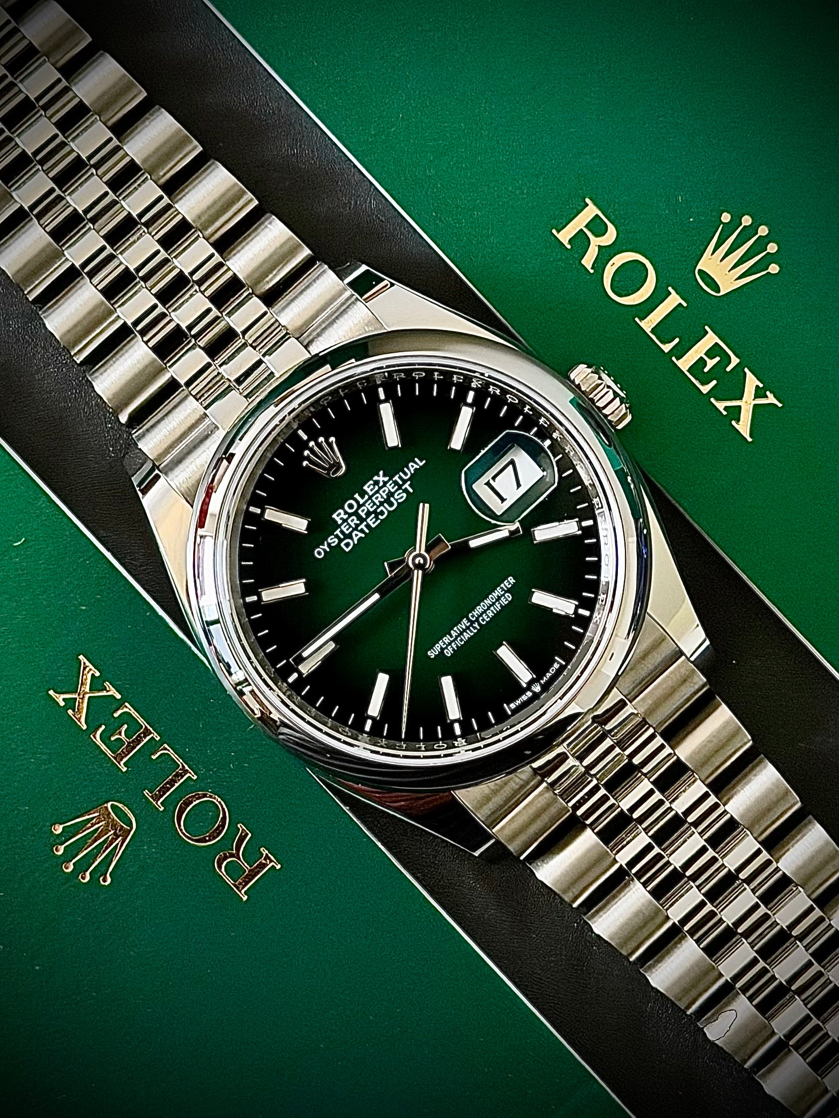2026 ROLEX DATEJUST 36, 126200, GREEN OMBRÉ DIAL, SMOOTH BEZEL, JUBILEE BRACELET, AS NEW, FULL SET, INC GST