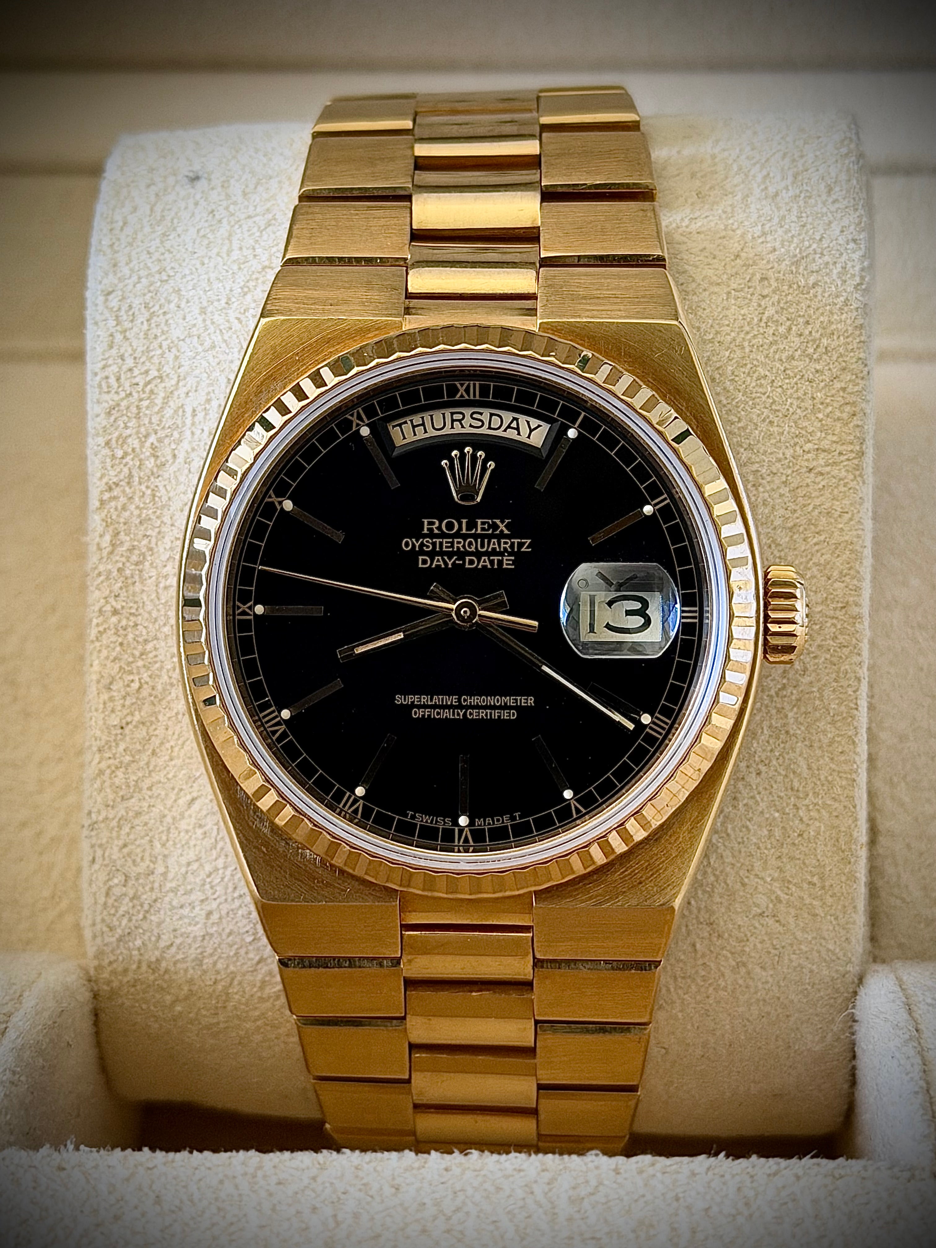 1981 ROLEX DAY-DATE OYSTERQUARTZ, PRESIDENT, 19018, FULL COLLECTORS SET, INC GST