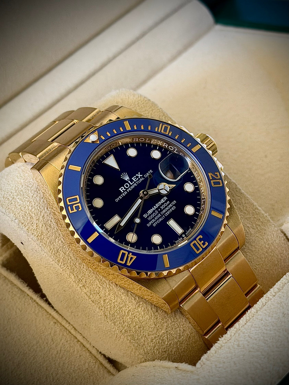 2022 ROLEX SUBMARINER DATE “BLUESY”, 126618LB, 18CT YELLOW GOLD, BLUE DIAL, FULL SET, INC GST