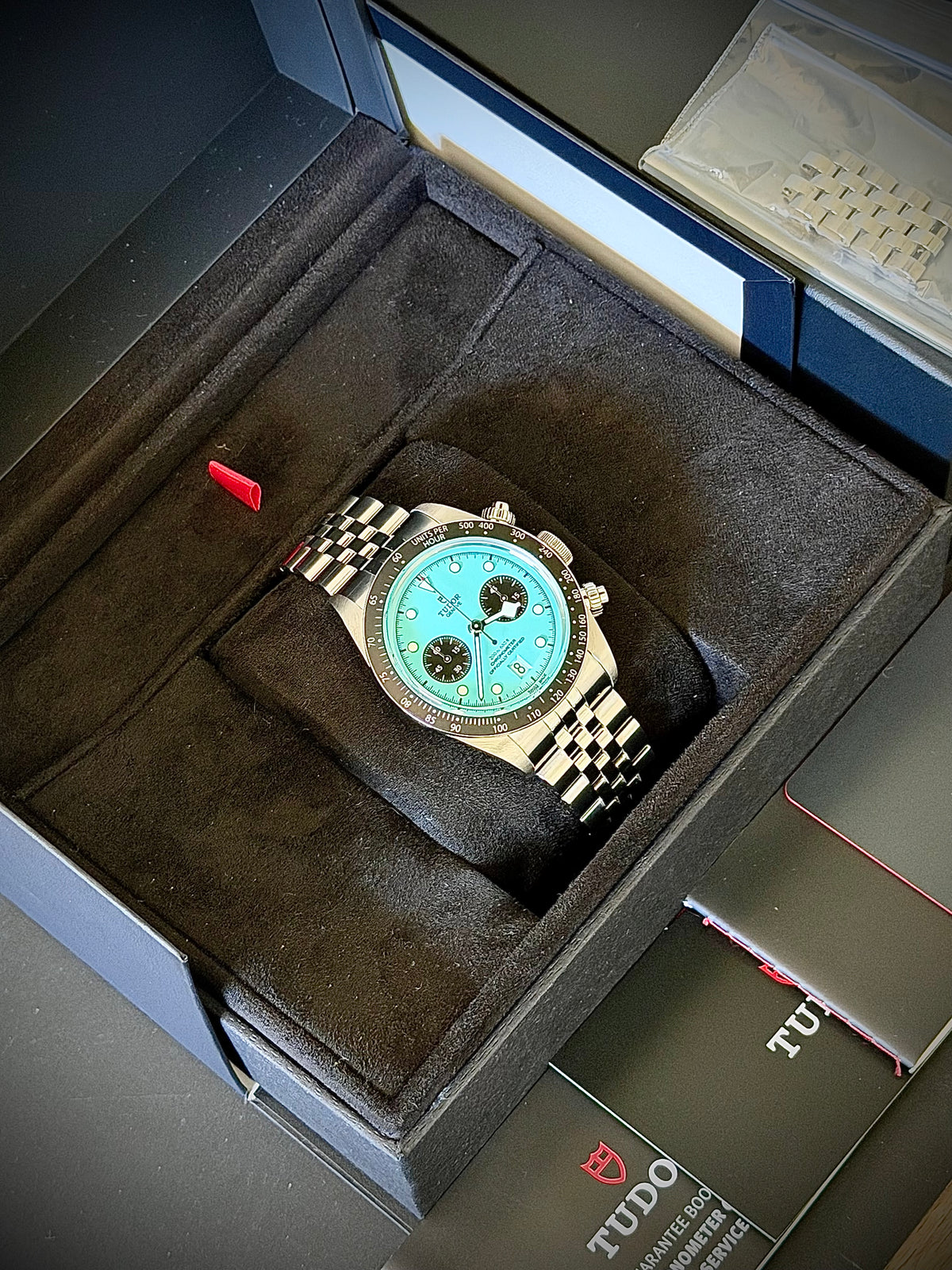 2025 TUDOR BLACK BAY CHRONO “FLAMINGO BLUE”, M79360N-0024, FULL SET, NEAR MINT CONDITION, INC GST