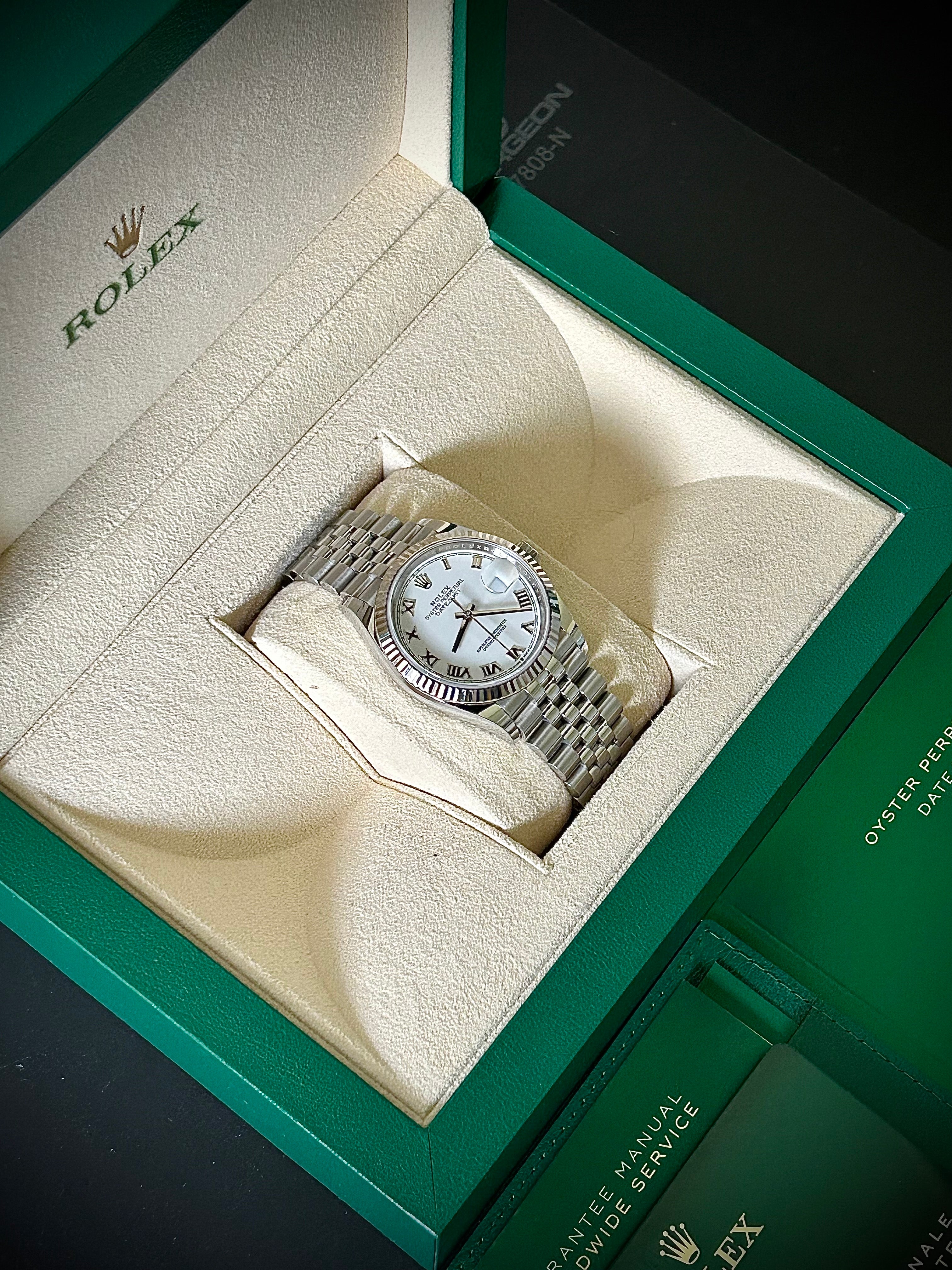 2023 ROLEX DATEJUST 36, 126234, WHITE ROMAN DIAL, BOX AND PAPERS, INC GST