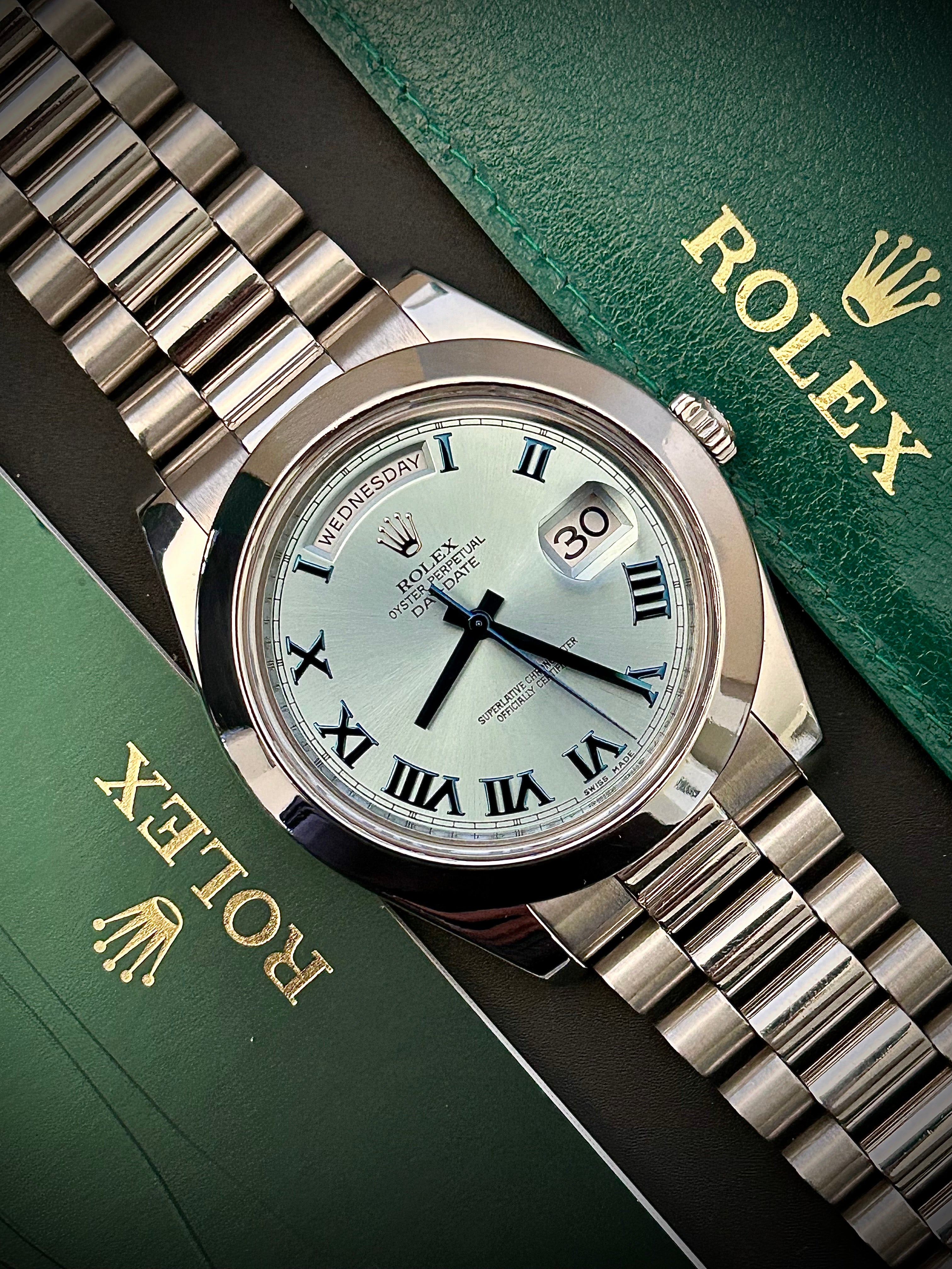 2014 ROLEX DAY-DATE II PLATINUM, 218206, FULL SET, INC GST