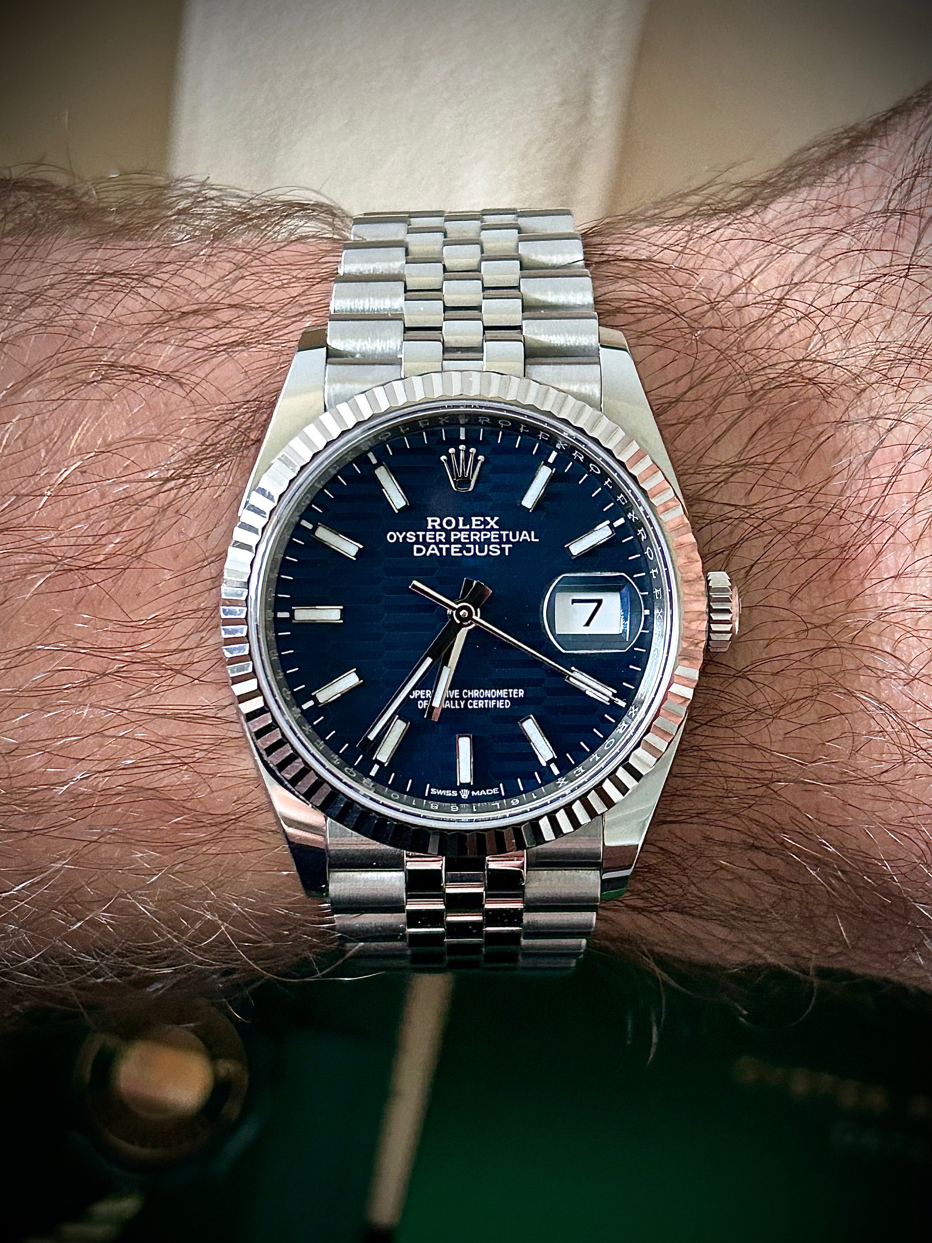 2022 ROLEX DATEJUST 36, 126234, BLUE MOTIF DIAL, FULL SET, INC GST