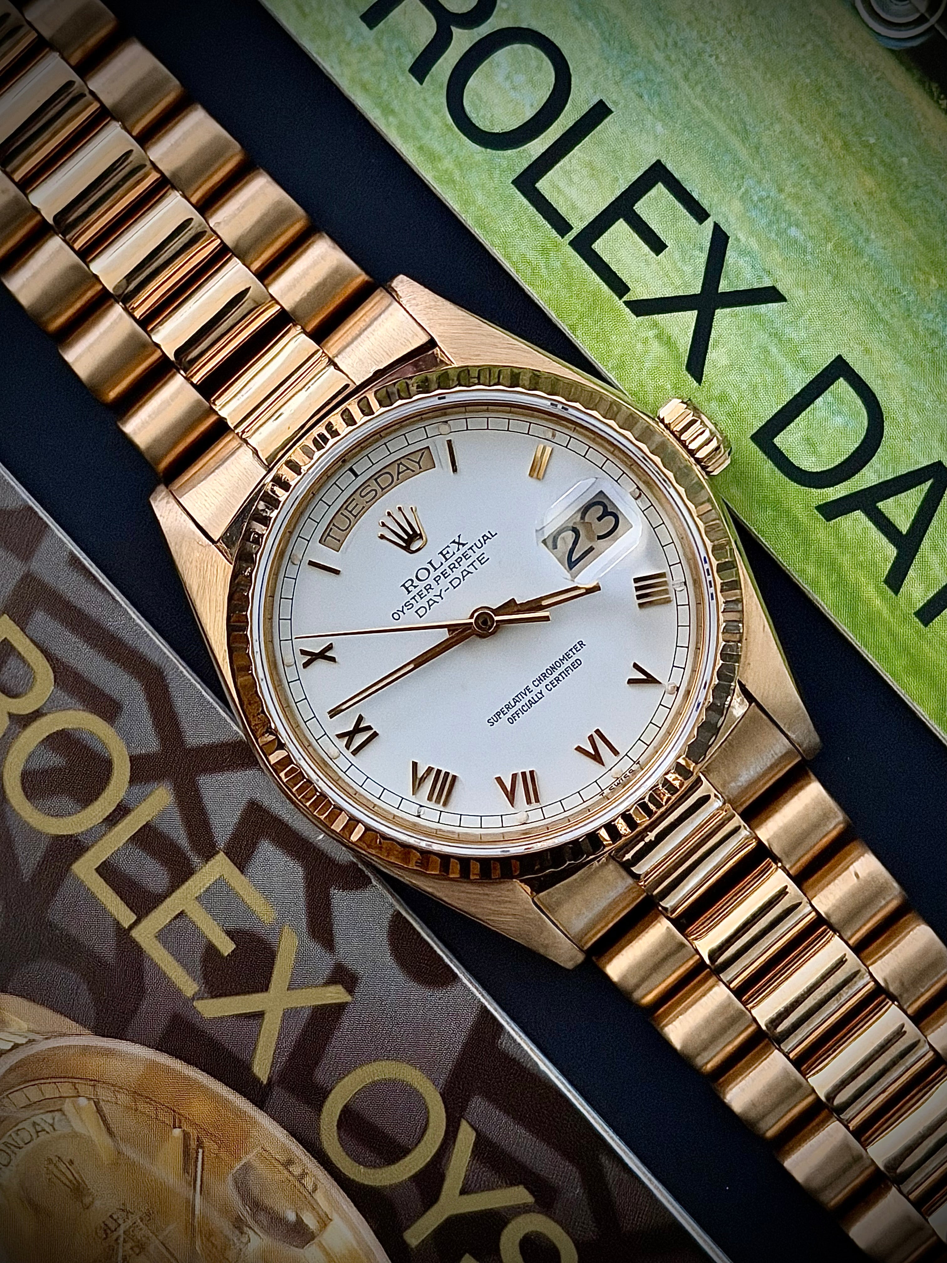 1987 ROLEX DAY DATE 36, 18038, WHITE ROMAN DIAL, FULL SET, INC GST