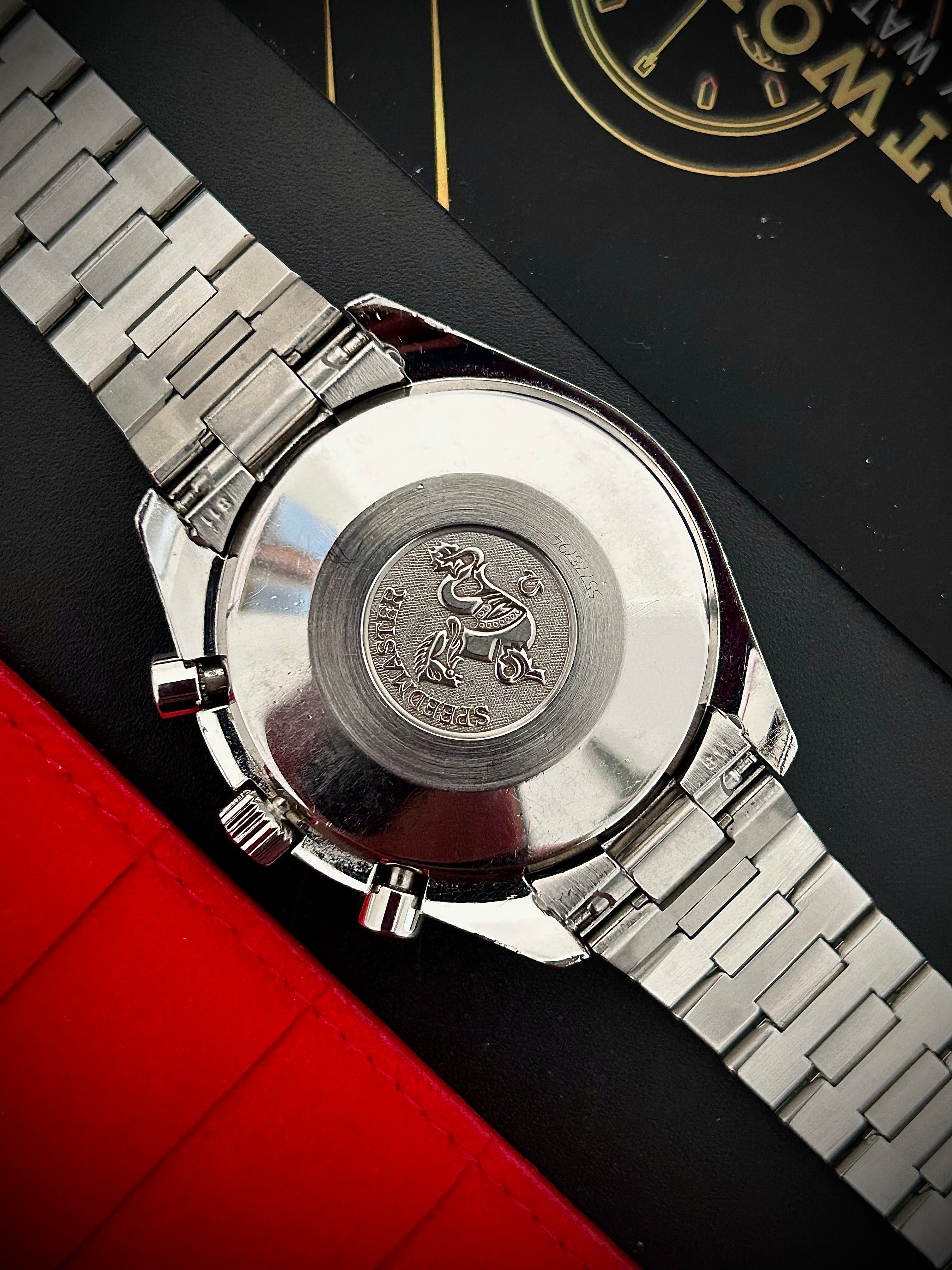 1996 OMEGA SPEEDMASTER REDUCED, WITH BOX, INC GST