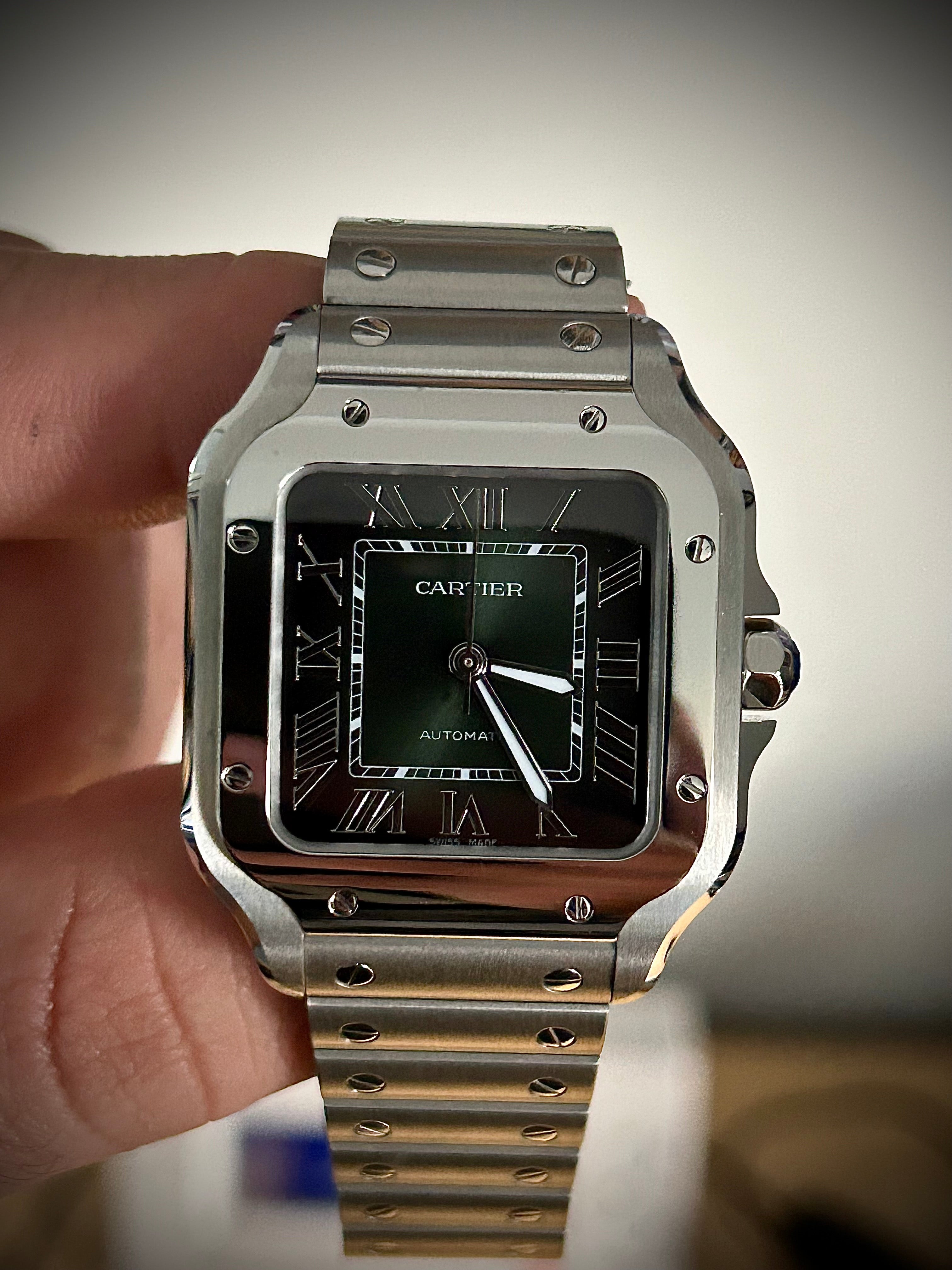 2024 CARTIER SANTOS DE CARTIER GREEN MEDIUM, BOX AND PAPERS, INC GST