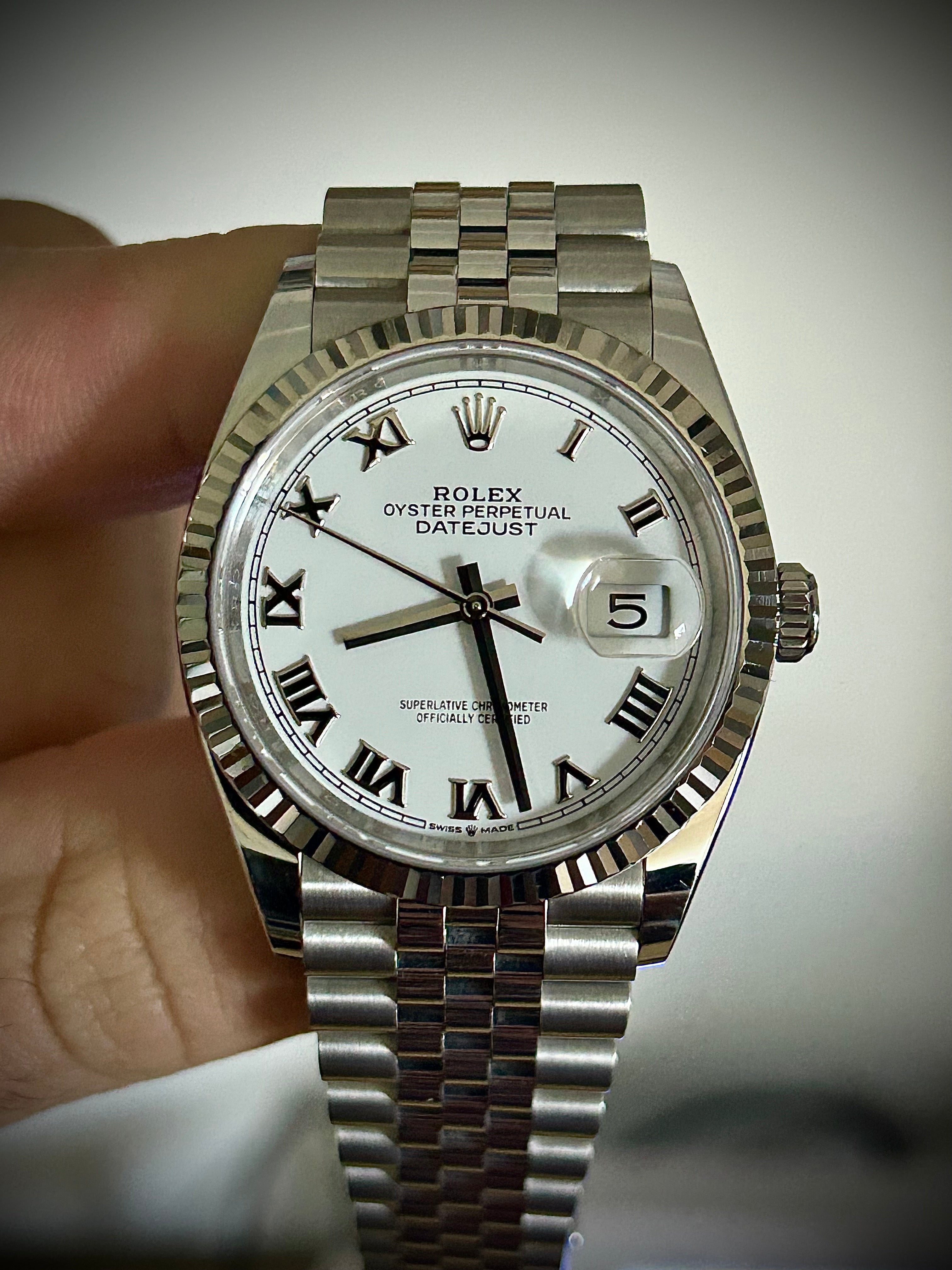 2023 ROLEX DATEJUST 36, 126234, WHITE ROMAN DIAL, BOX AND PAPERS, INC GST