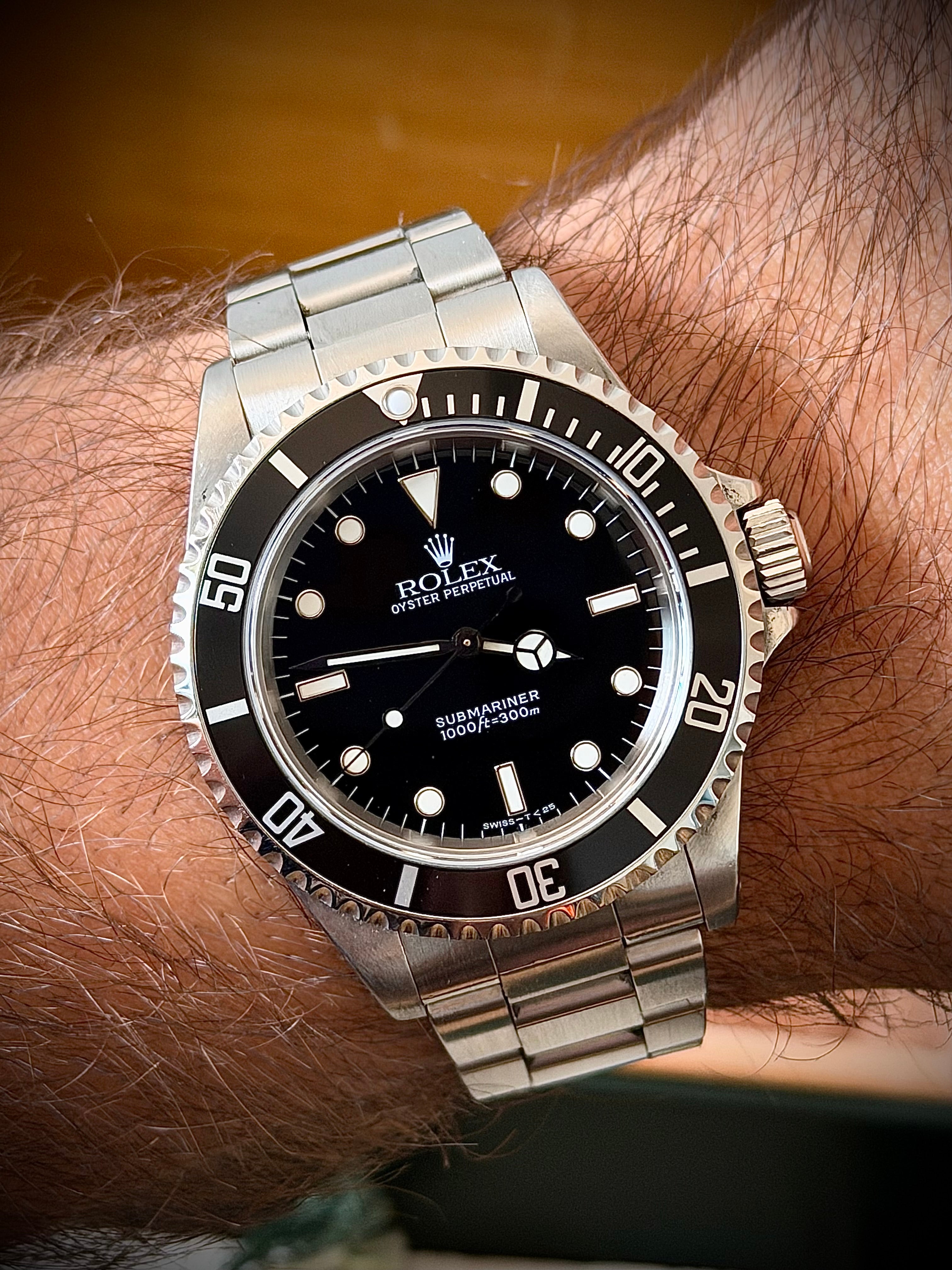 1997 ROLEX SUBMARINER NO-DATE, TWO LINER, 14060, BOX AND PAPERS, INC GST