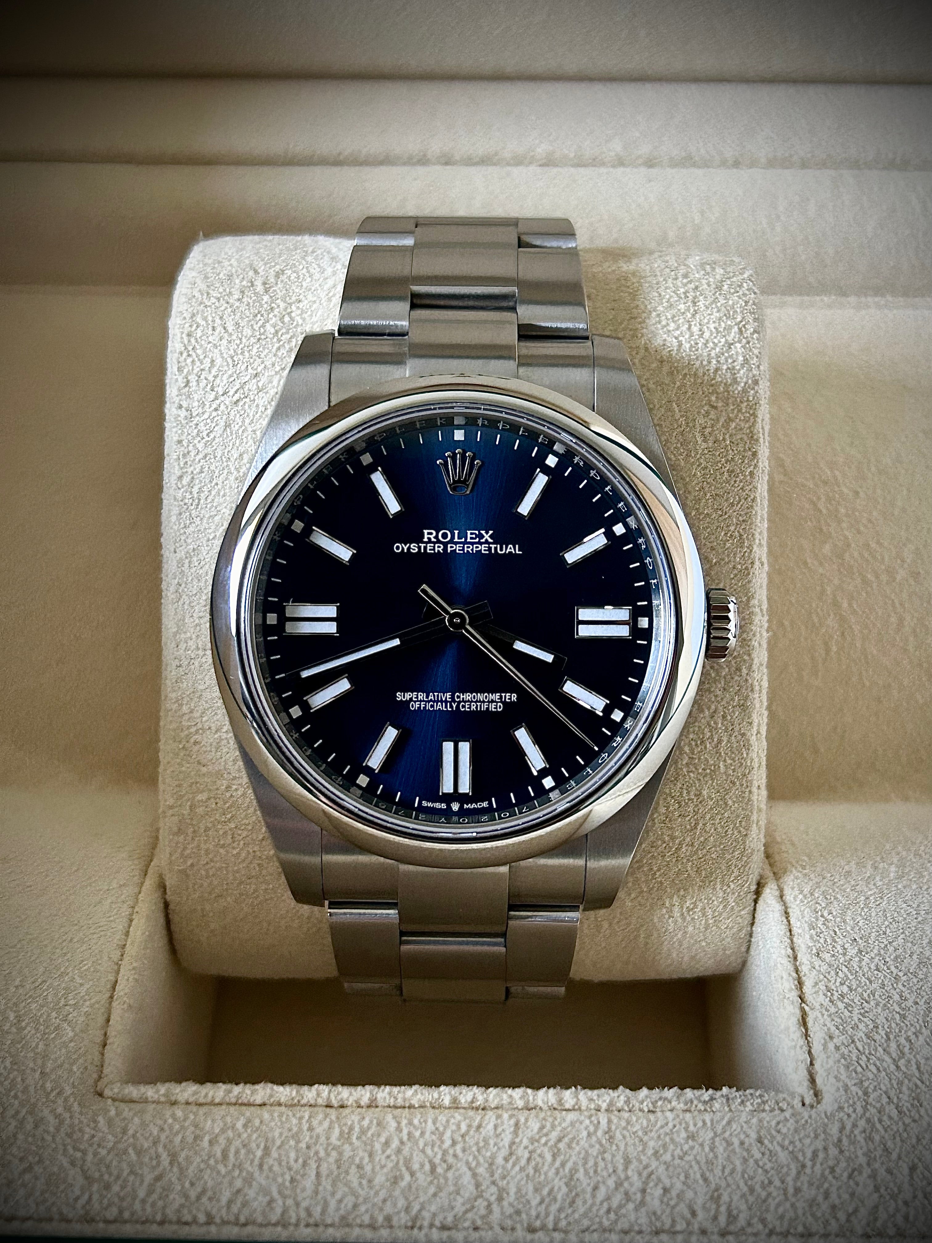2023 ROLEX OYSTER PERPETUAL 41, BLUE DIAL, FULL SET, INC GST