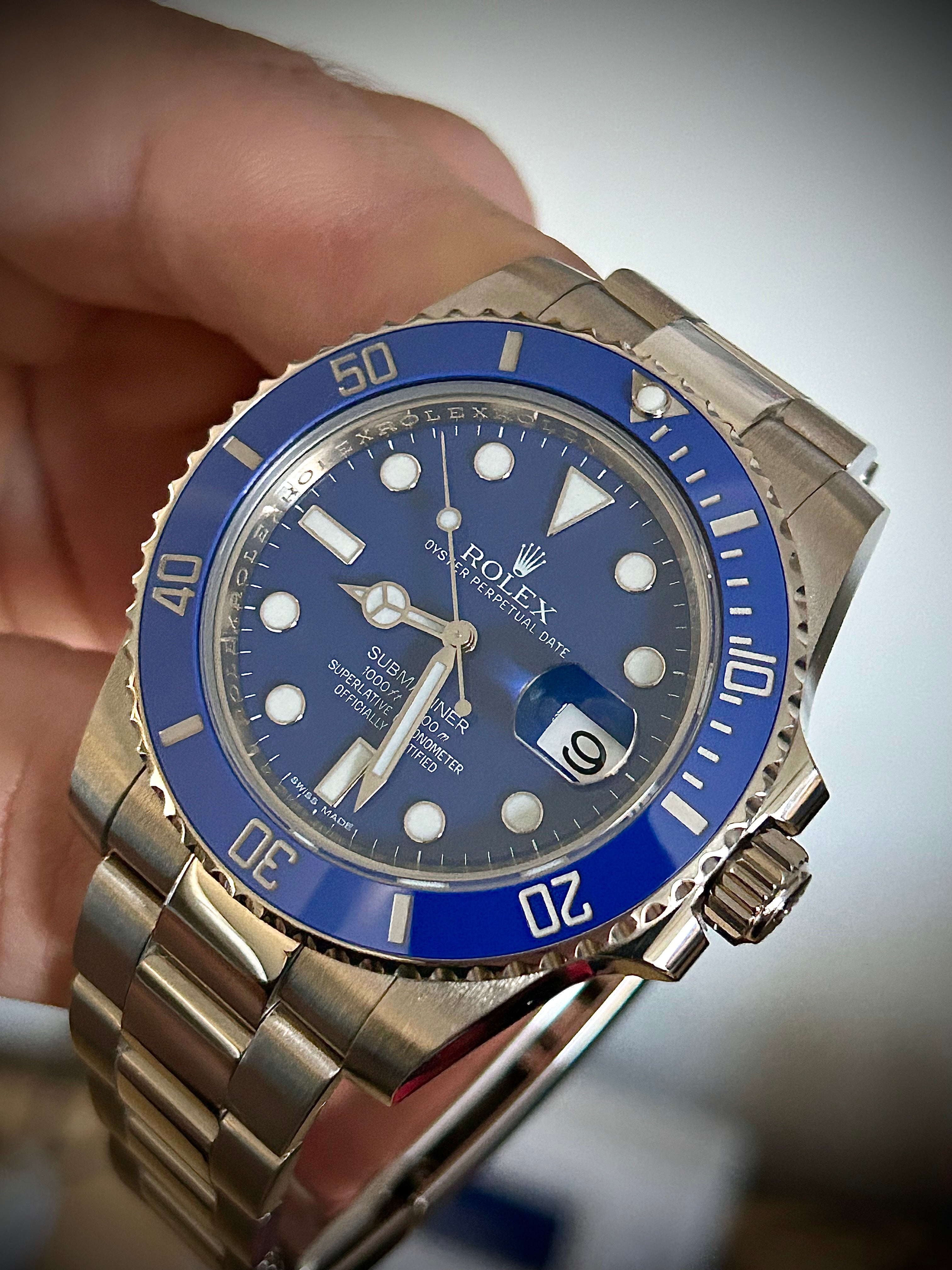 2013 ROLEX SUBMARINER DATE, 116619LB, SMURF, FULL SET, INC GST