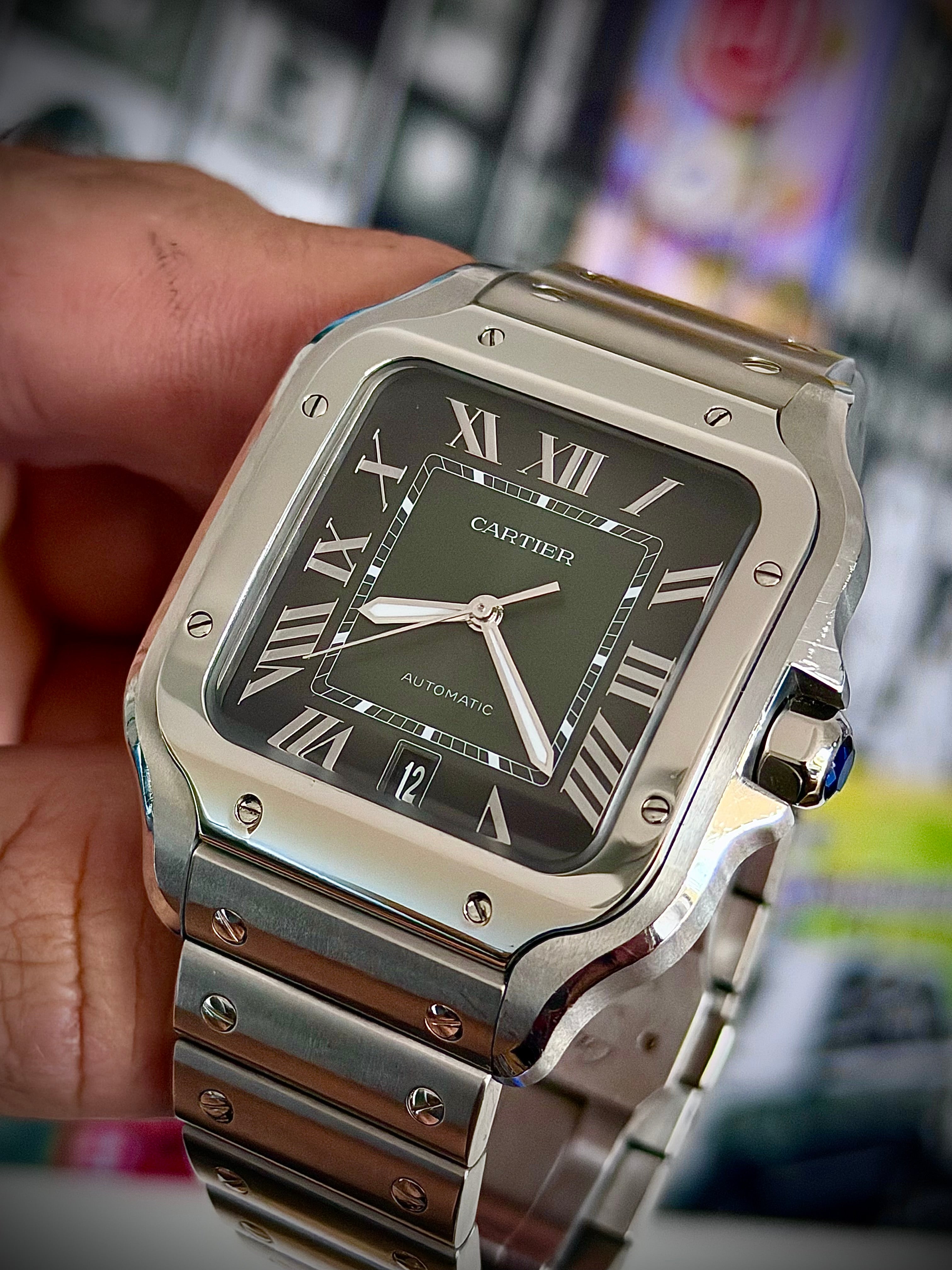 2024 CARTIER SANTOS DE CARTIER LARGE, GREEN DIAL, WSSA0062, FULL SET, INC GST