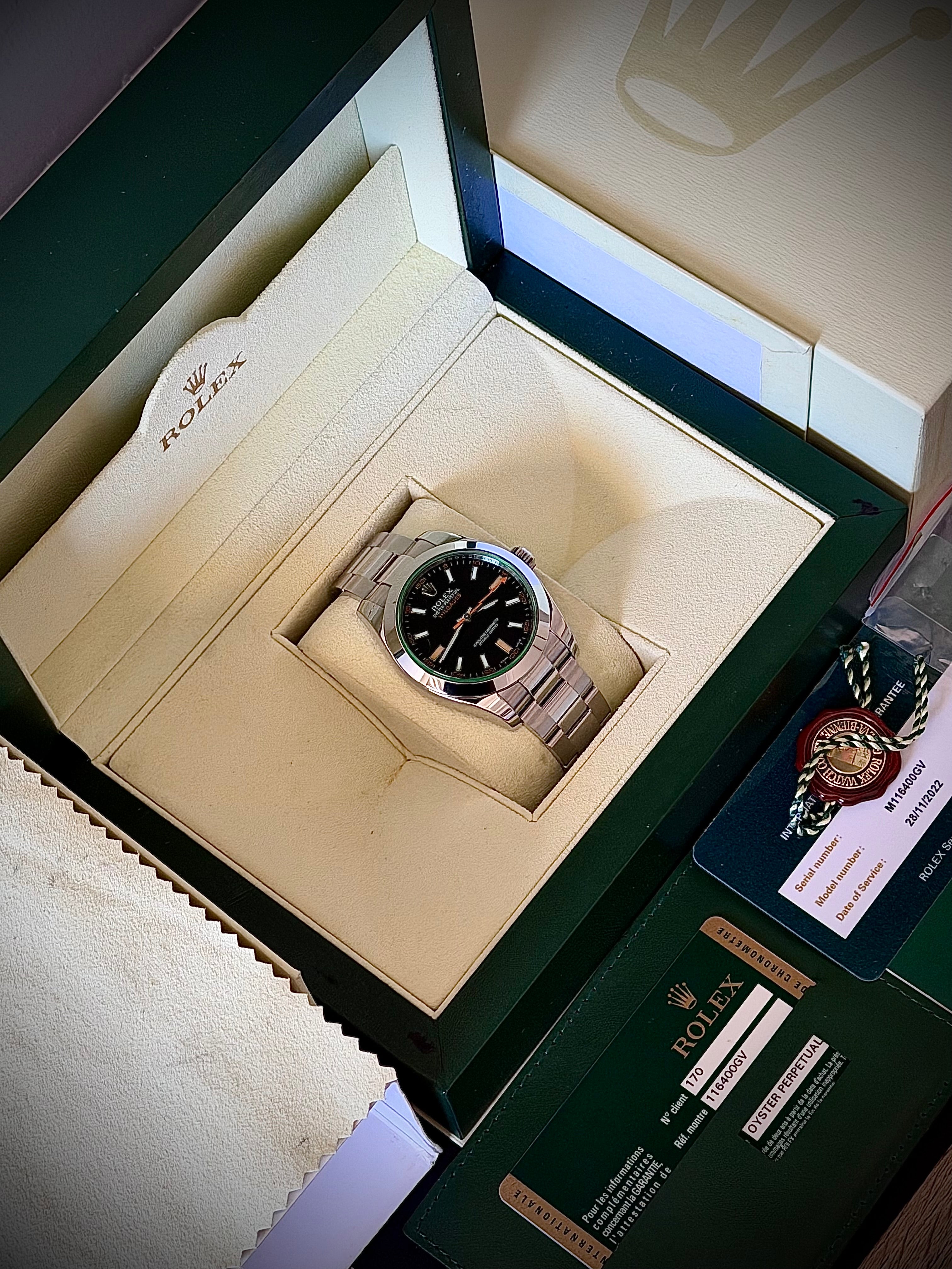 2010 ROLEX MILGAUSS, 116400GV, FULL SET, 2022 RSC SERVICE, INC GST