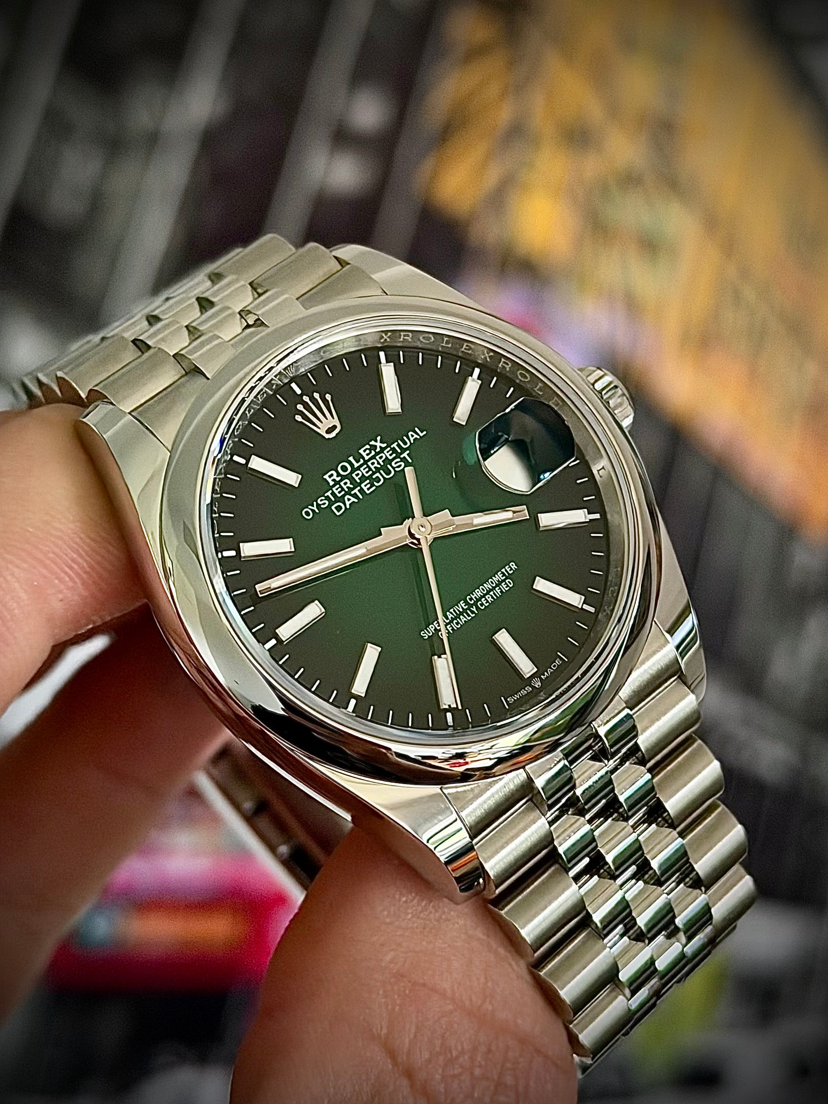 2026 ROLEX DATEJUST 36, 126200, GREEN OMBRÉ DIAL, SMOOTH BEZEL, JUBILEE BRACELET, AS NEW, FULL SET, INC GST