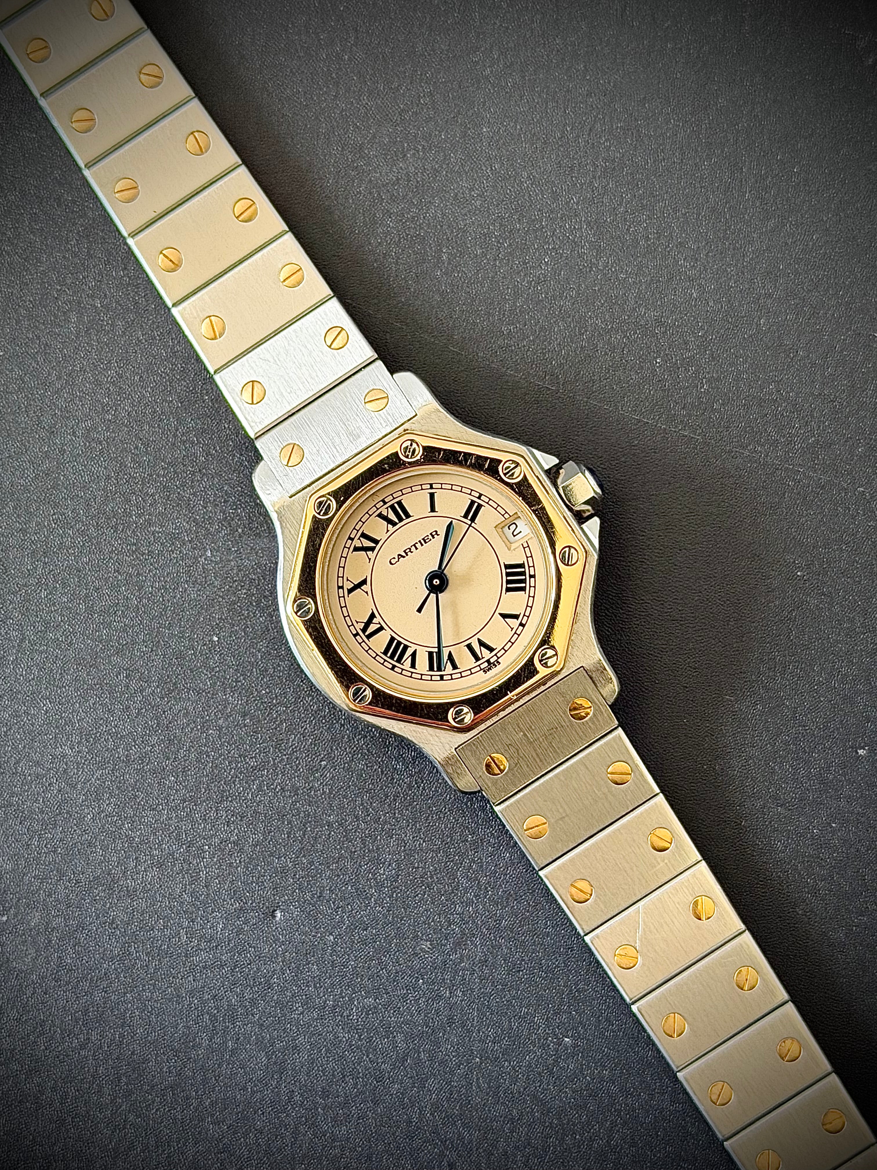 1990s CARTIER SANTOS OCTAGON TWO-TONE, 187903, 25MM, WATCH ONLY, INC GST