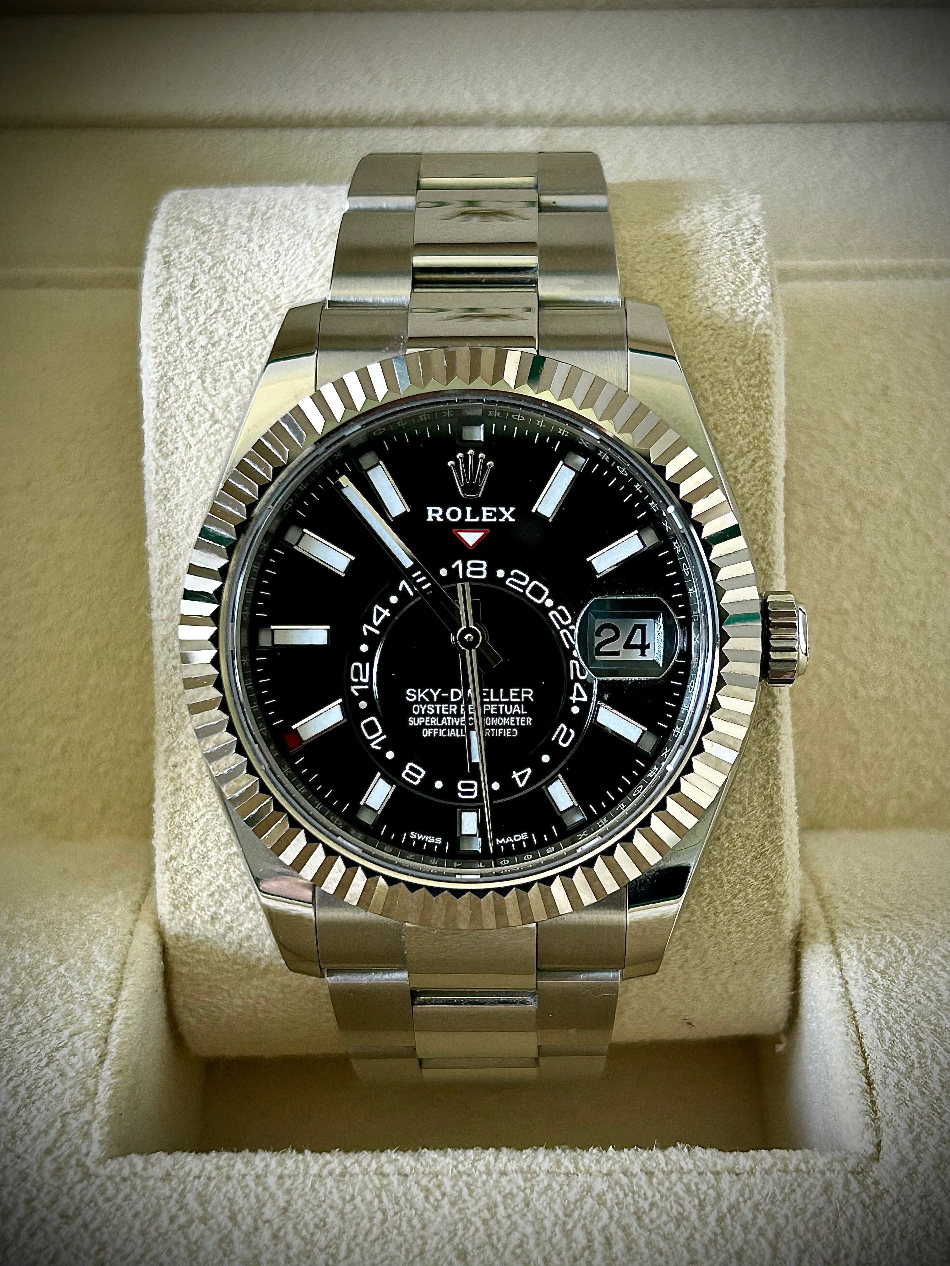 2022 ROLEX SKY DWELLER, BLACK DIAL, OYSTER, 326934, FULL SET, INC GST