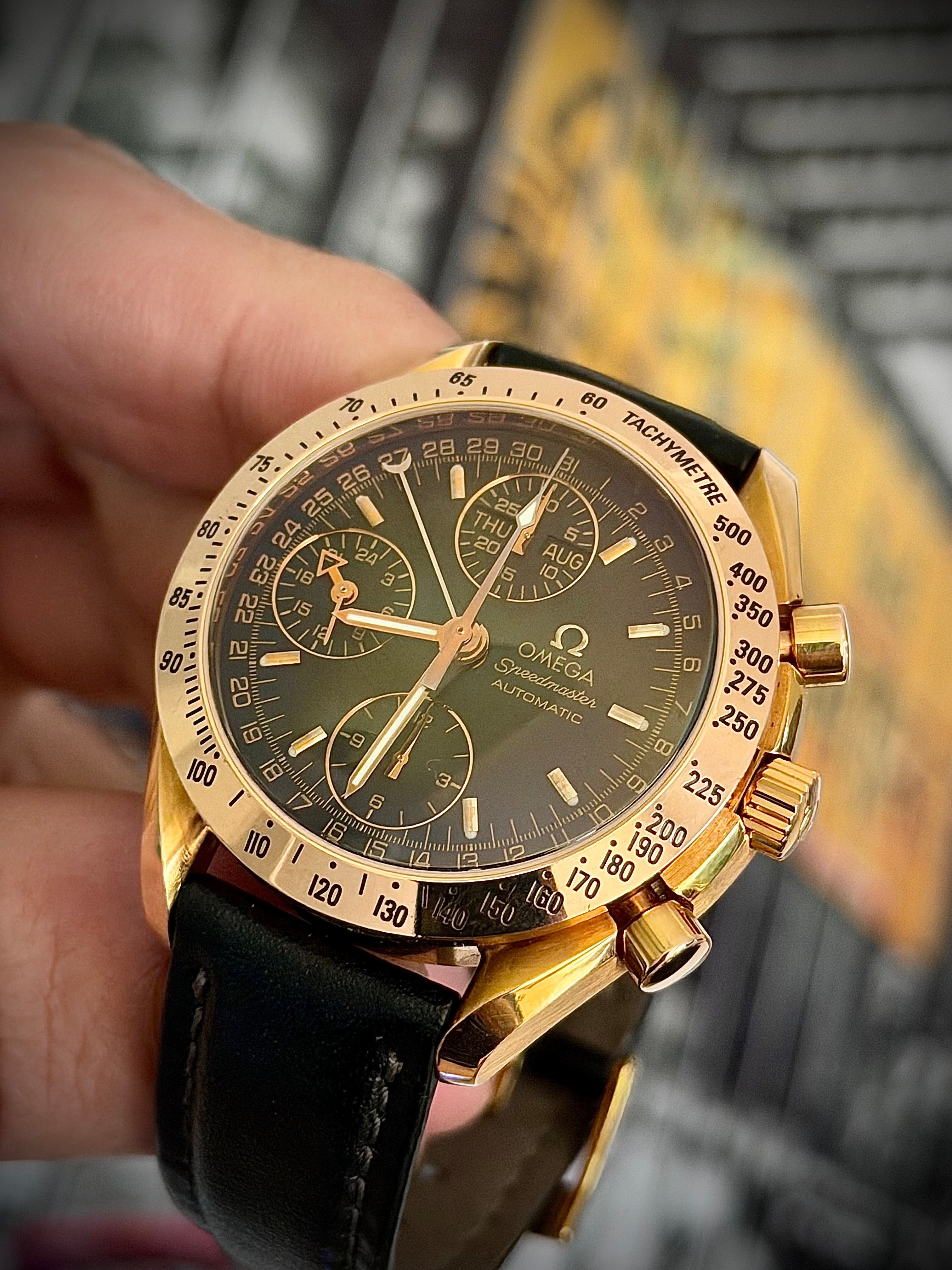 1999 OMEGA SPEEDMASTER DAY-DATE, 3623.50.01, 18CT ROSE GOLD, FULL SET, INC GST