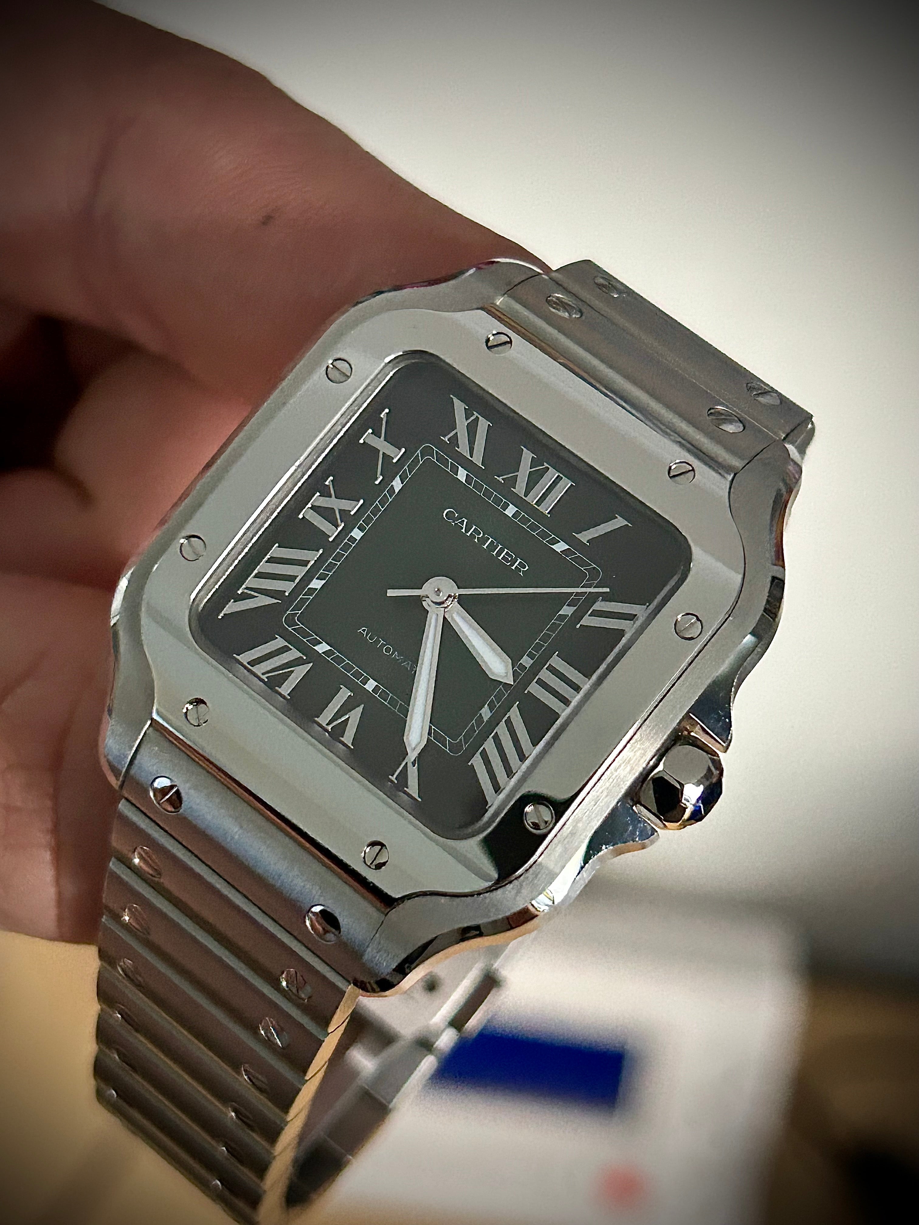 2024 CARTIER SANTOS DE CARTIER GREEN MEDIUM, BOX AND PAPERS, INC GST