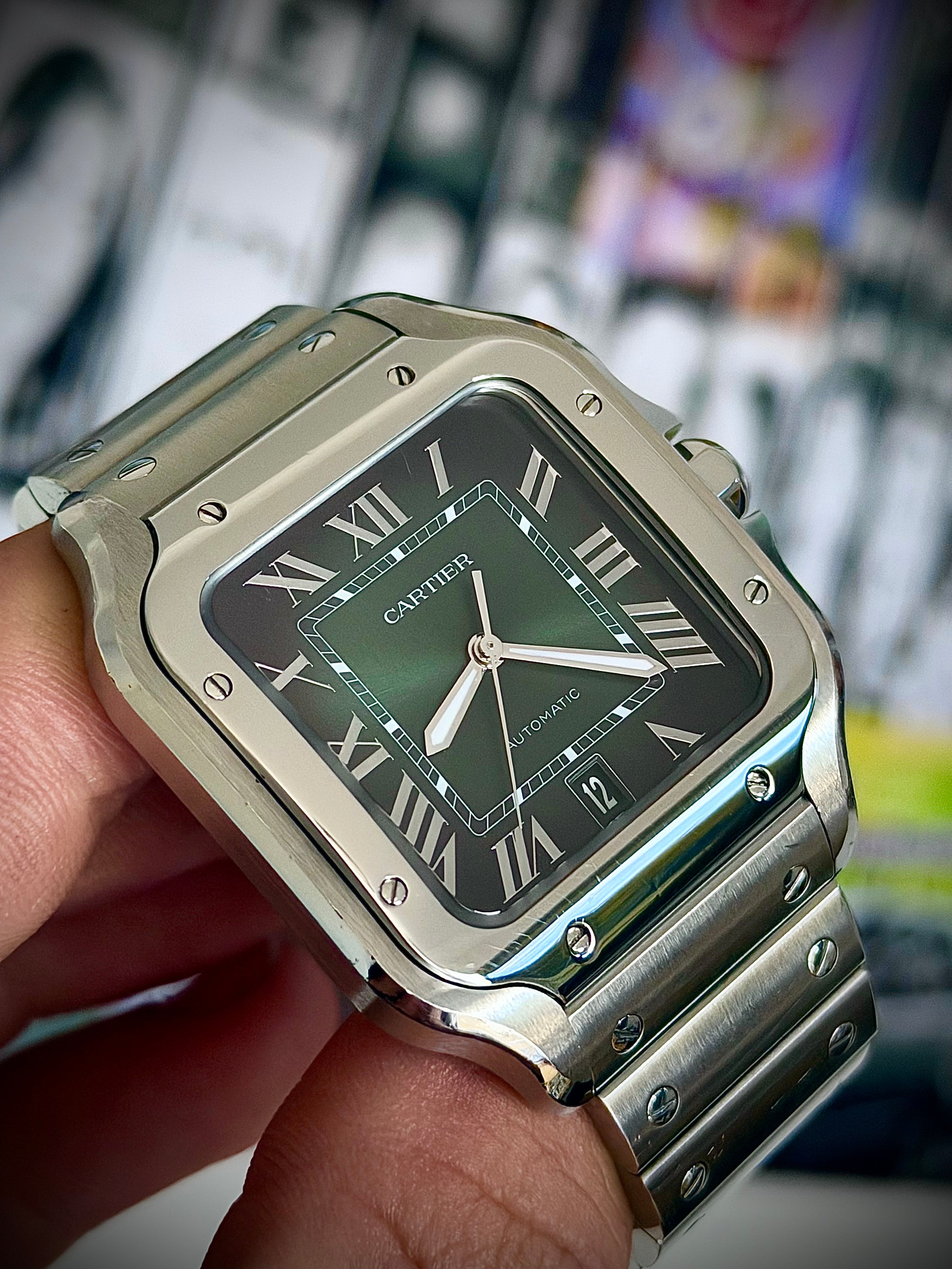 2024 CARTIER SANTOS DE CARTIER LARGE, GREEN DIAL, WSSA0062, FULL SET, INC GST